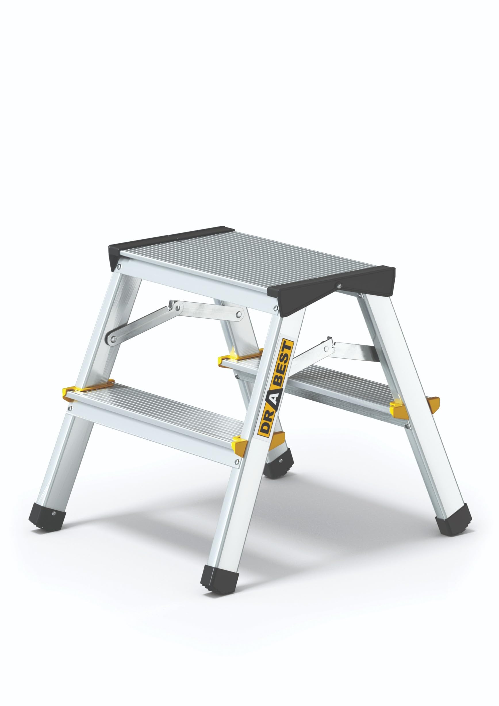Drabest ESCALERAS Serie Pro Escalera Doméstica de Aluminio de Doble Cara de 2x2 Peldaños 150kg - Escalera de Tijera de Aluminio - Escaleras Multiusos - Escalera de Tijera Plegable - 39x41x20cm