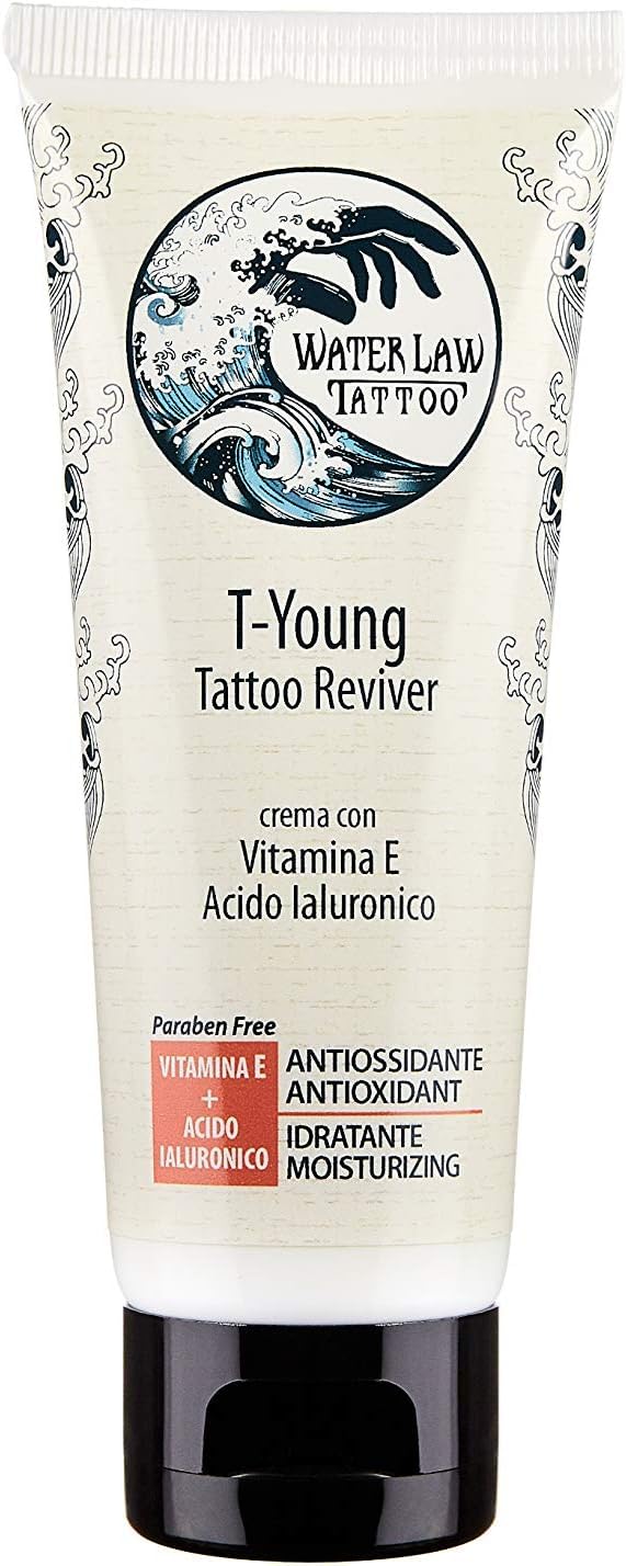 Water Law Tattoo - T-YOUNG TATTOO REVIVER - Nawilżający i rewitalizujący balsam do tatuażu - witamina E i kwas hialuronowy - 50 ml - Wyprodukowano we Włoszech