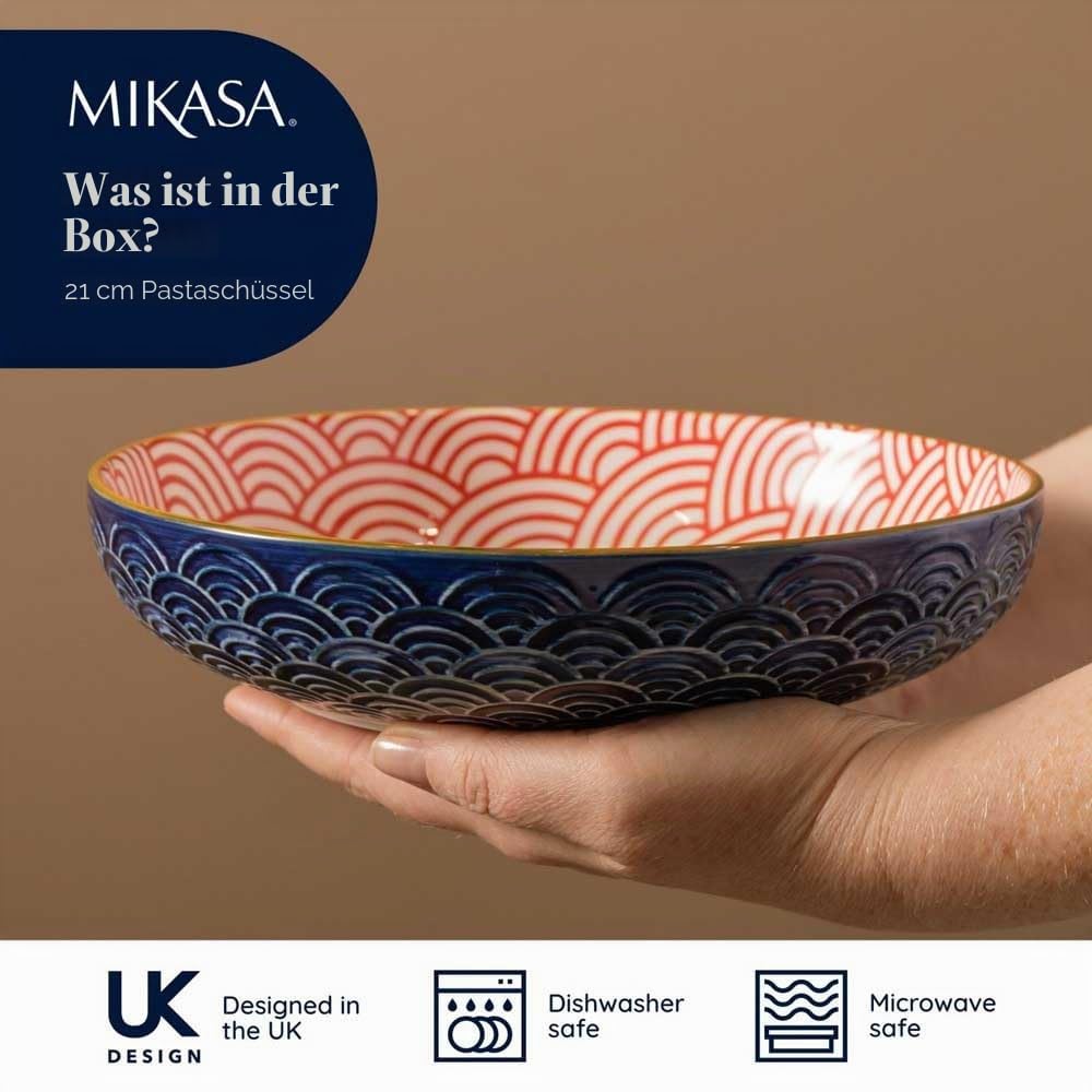 Steingut-Schale in Blau mit Bogenmuster von Mikasa, 21 cm