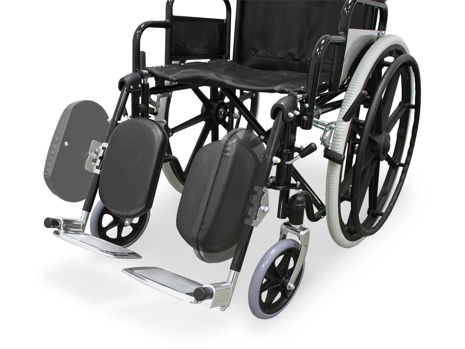 WELLCORE Silla de ruedas con reposapiés elevables y abatibles hasta 90º, Plegable, Acero, Ligera, Autopropulsable, Respaldo y Asiento de Polipiel, Ruedas macizas, Frenos de mano