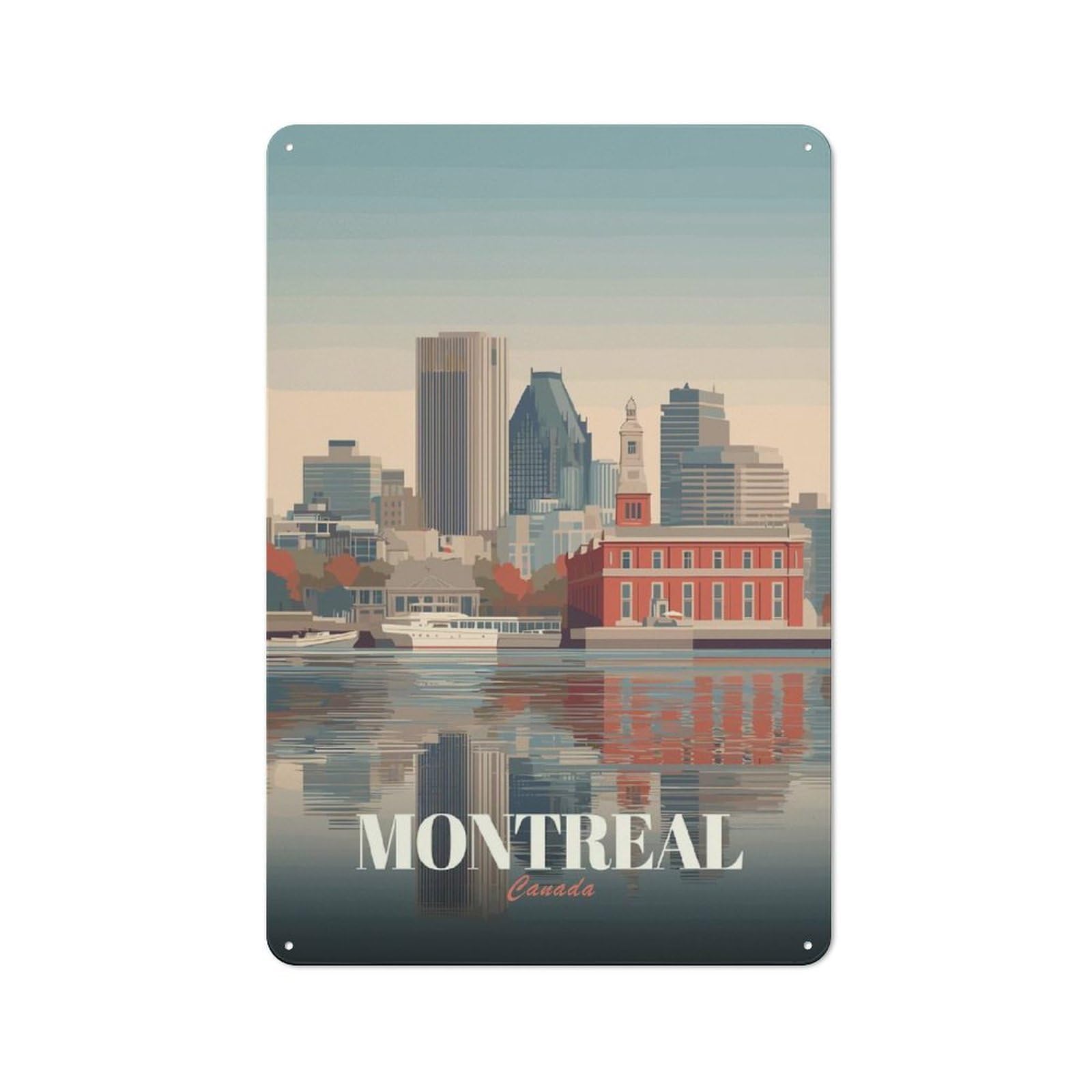 Junmoney Style-8 Tin Wall Plaque 30X20cm With Montreal Canada Cityscape Illustration For Studio Or Craft Room, Suited To Studio Decor Lovers