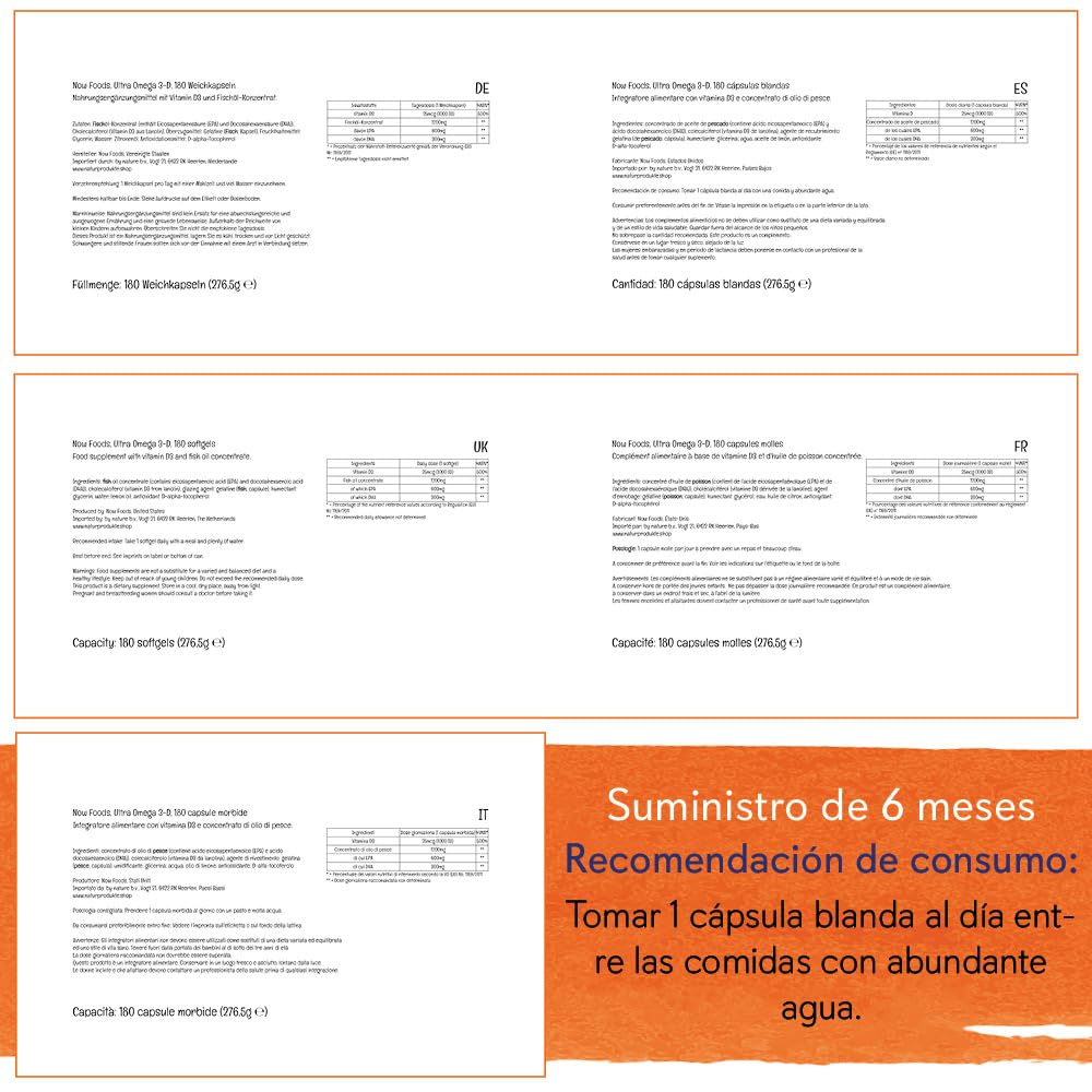 Now Foods, Ultra Omega 3-D Fish Oil (Aceite de Pescado), 180 Cápsulas blandas, Probado en Laboratorio, Sin Gluten, Sin Soja, No GMO