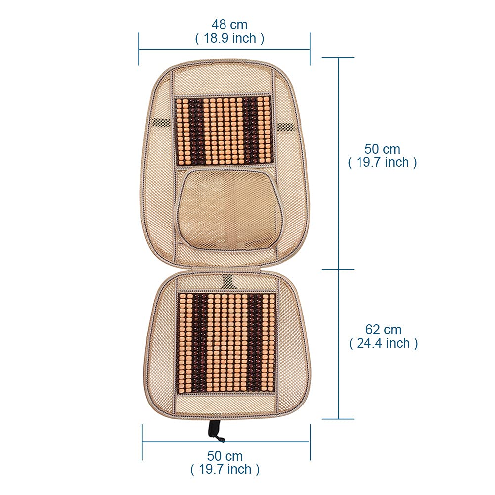 Blueshyhall Coprisedile massaggiante per auto, con perline di legno con supporto lombare, traspirante, per sedili anteriori estivi (beige)