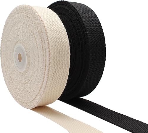 Dortrue Correas de algodón de 1 pulgada, 2 rollos20 yardas, correas para correas de bolsa, correa de bolsa, correa de bolsa, cinturón de tela, artes