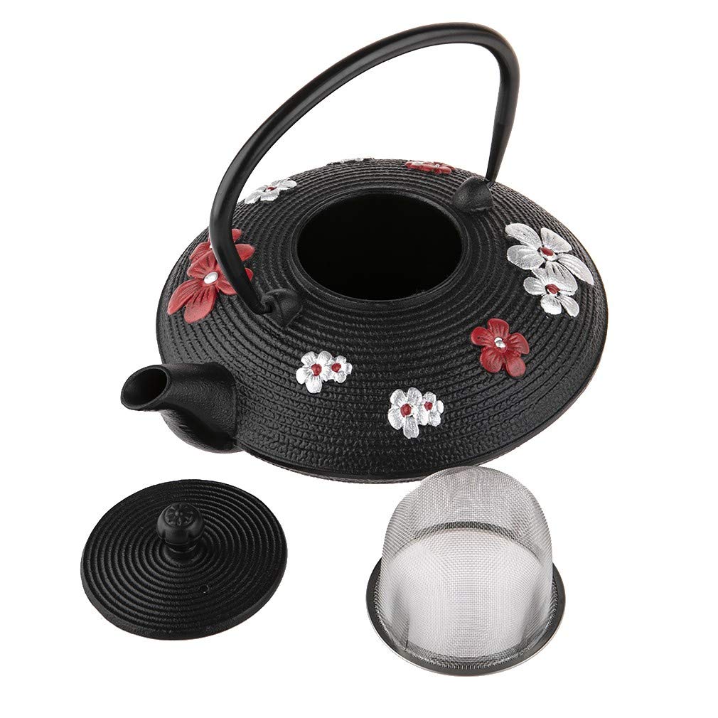lachineuse - Théière Japonaise en Fonte - Fleurs de Cerisier - Avec Filtre Infuseur - Capacité 0,8L - Décoration Japonaise Asiatique - Théière Traditionnelle Nipponne - Service du Thé - Coloris Noir