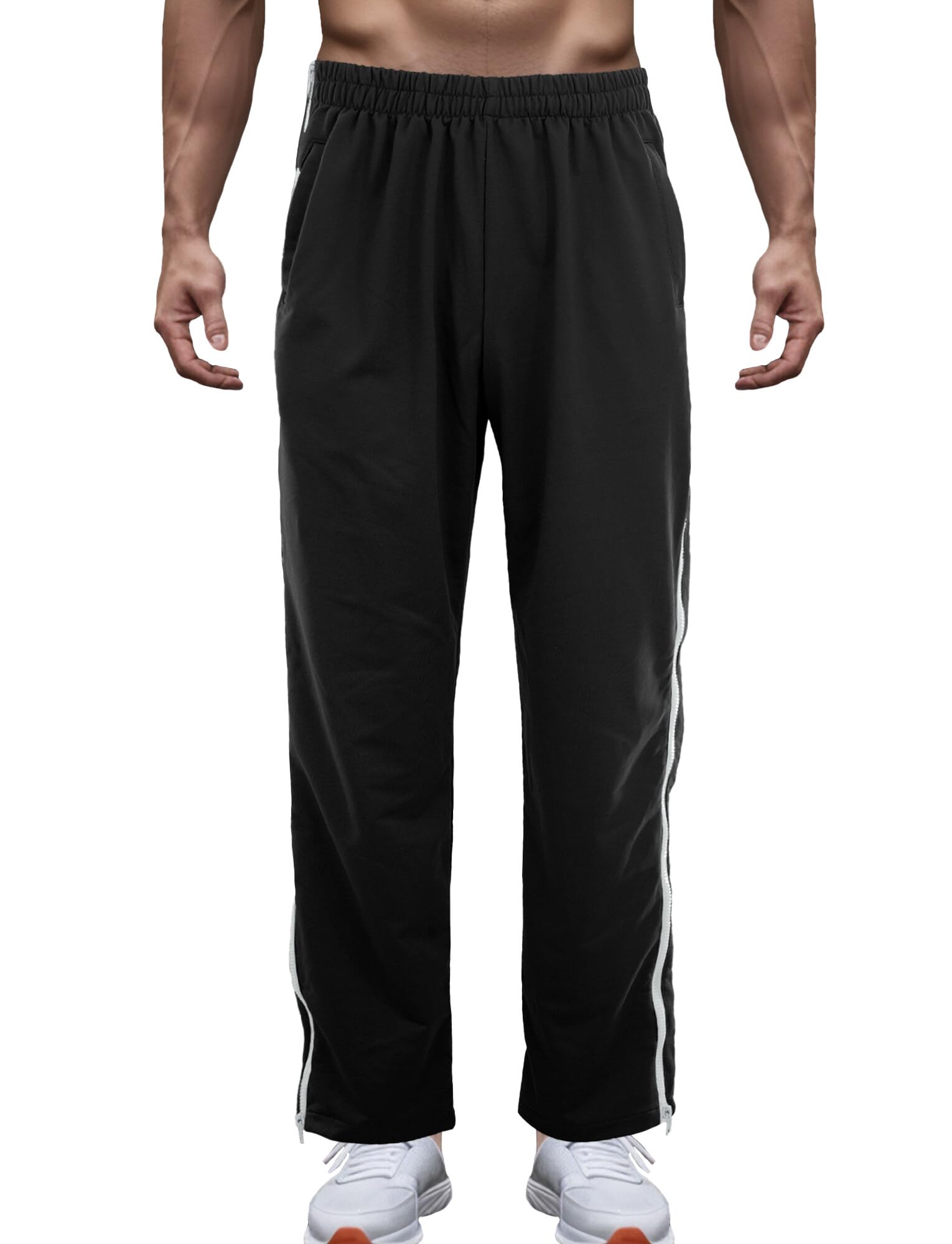 SEAURMen's Baggy Sweatpants Tear Away Pants Zippers Snap Off Full Open Leg Sweatpants Loose Fit Trouser Track Pant Splicing Sport pants with Pockets