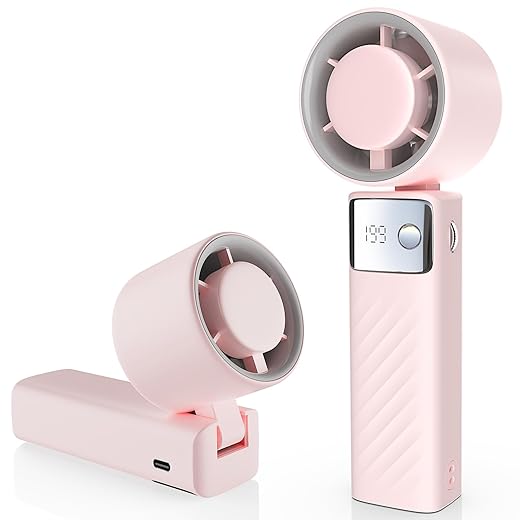 Portable Handheld Turbo Fan - Foldable Mini Fan with Air Turbo Tech, 1-199 Speed Adjustment, 20H Runtime, LED Display, Battery-Powered for Indoor/Outdoor Use Nude Pink