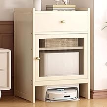 Wood Organizer Stand for Robotic Vacuum Robot Vacuum Stand Cabinet 2-Door Design with Drawers and Glass Doors Removable Shelves Office Storage Cabinet(White)