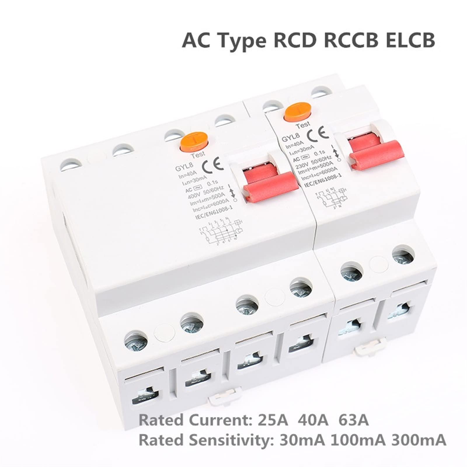 Interruptor diferencial electromagnético GYL8 3 fases + N 4P 25A 40A 63A 1 Uds (Size : 4P 40A, Color : 100mA)