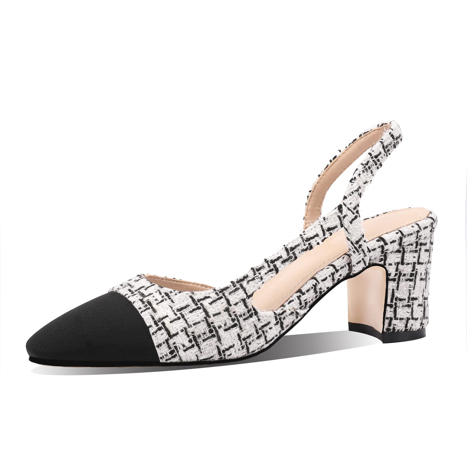 MIRAAZZURRA Women Sling Back Pumps Chunky Heels Sexy Splicing Round Toe Casual Wedding Shoes for Women Fashion Dress Shoes