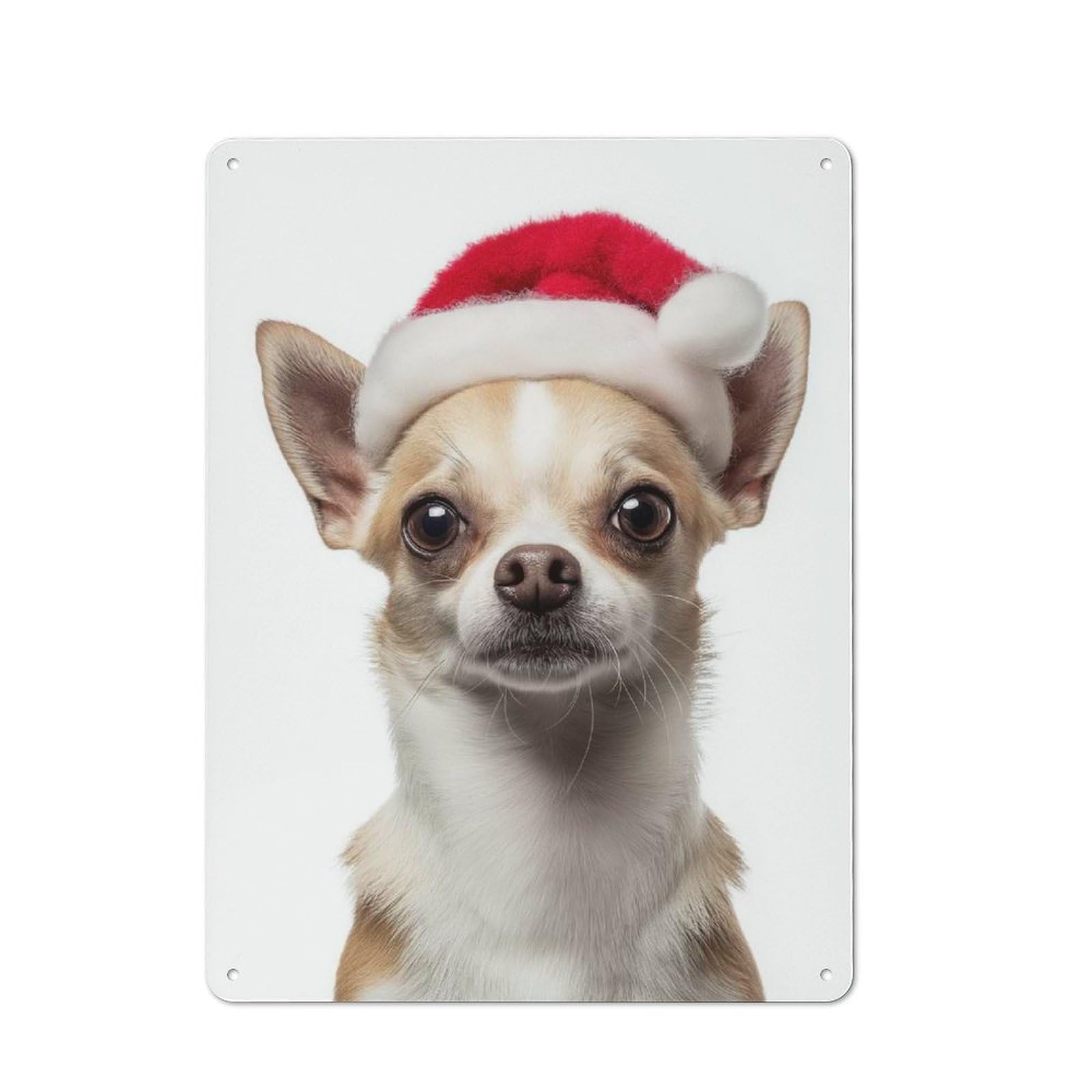 Junmoney Chihuahua Dog With Santa Hat Portrait Metal Wall Sign 40X30cm Featuring For Living Room Wall, For Decorating Living Rooms And Feature Walls