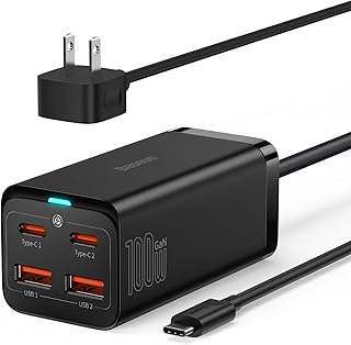 USB C Charger, Baseus 100W PD GaN3 Fast Wall Charger Block, 4-Ports [2USB-C + 2USB] Charging Station with 5ft AC Cable for Steam Deck,MacBook Pro/Air, USB-C Laptop, iPhone 13, Samsung Galaxy, etc