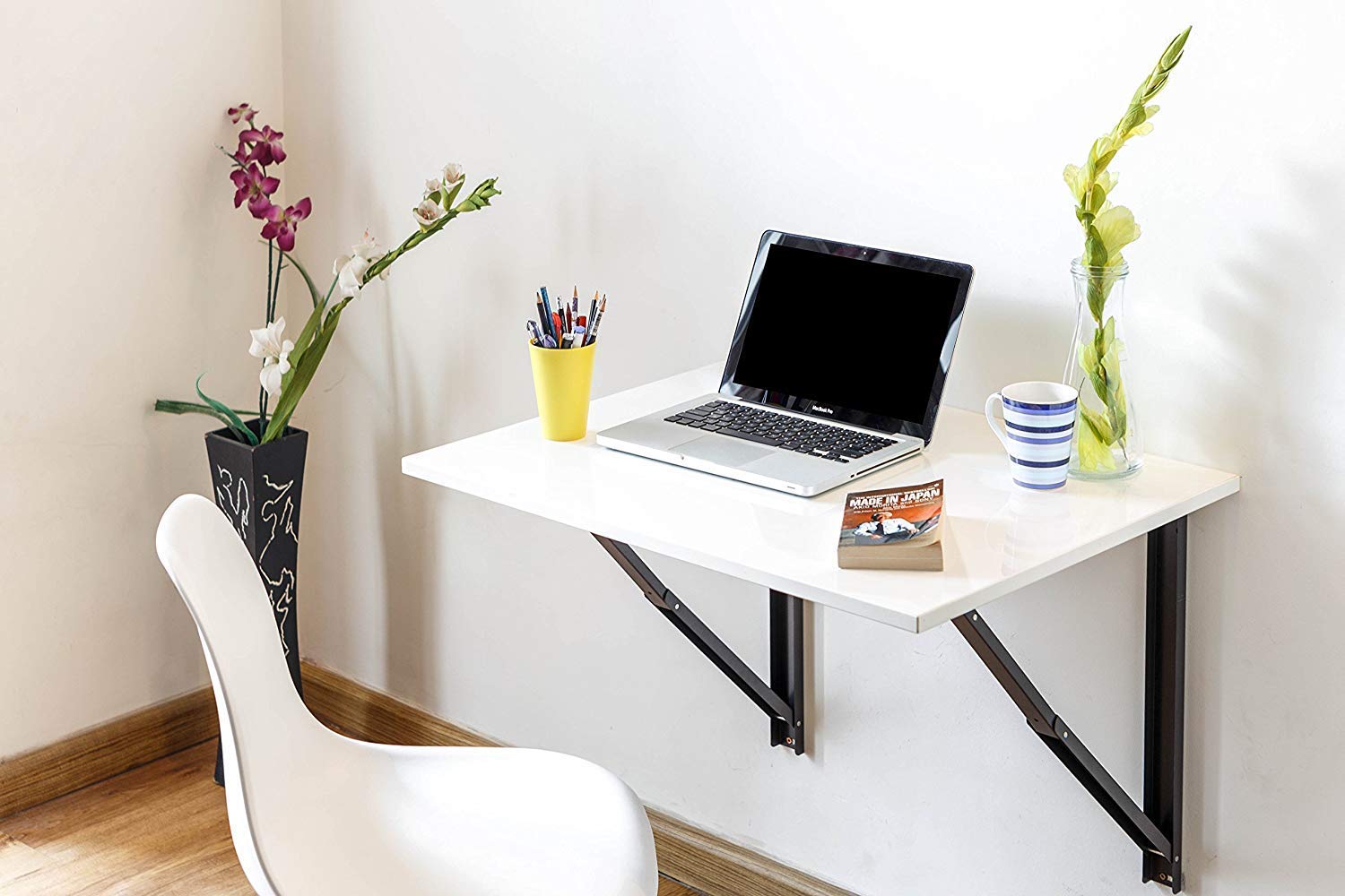 ALBANIO Wall Mounted Table | Folding Laptop Table, Study Table, Office | Foldable Large Desk | Wall Mounting Folding Shelf Multipurpose (23.5X 18 Inches White)