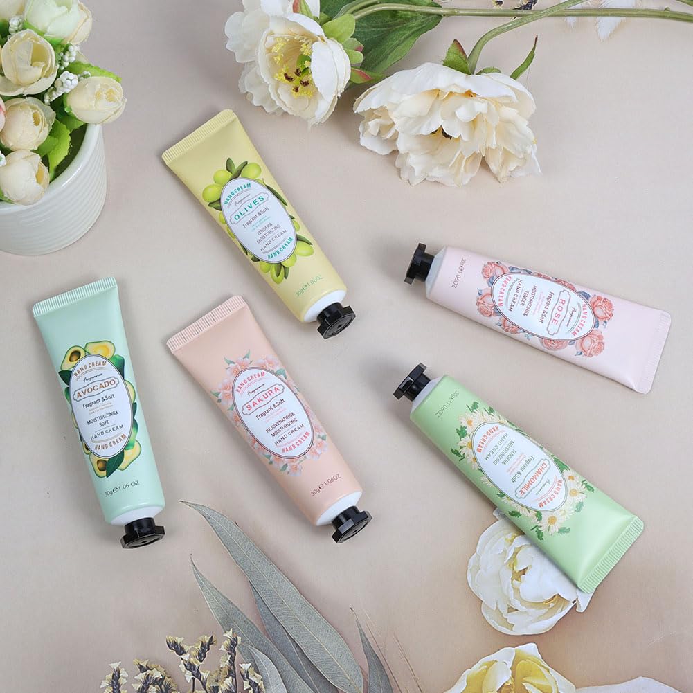 LOPHE Mini Crèmes pour les Mains,5 Pcs Ensemble de Crème pour les Mains,Crème Hydratante,Crème Mains Réparatrice,Crème Hydratante Pour Les Mains Pour les Mains et les Pieds Secs,B