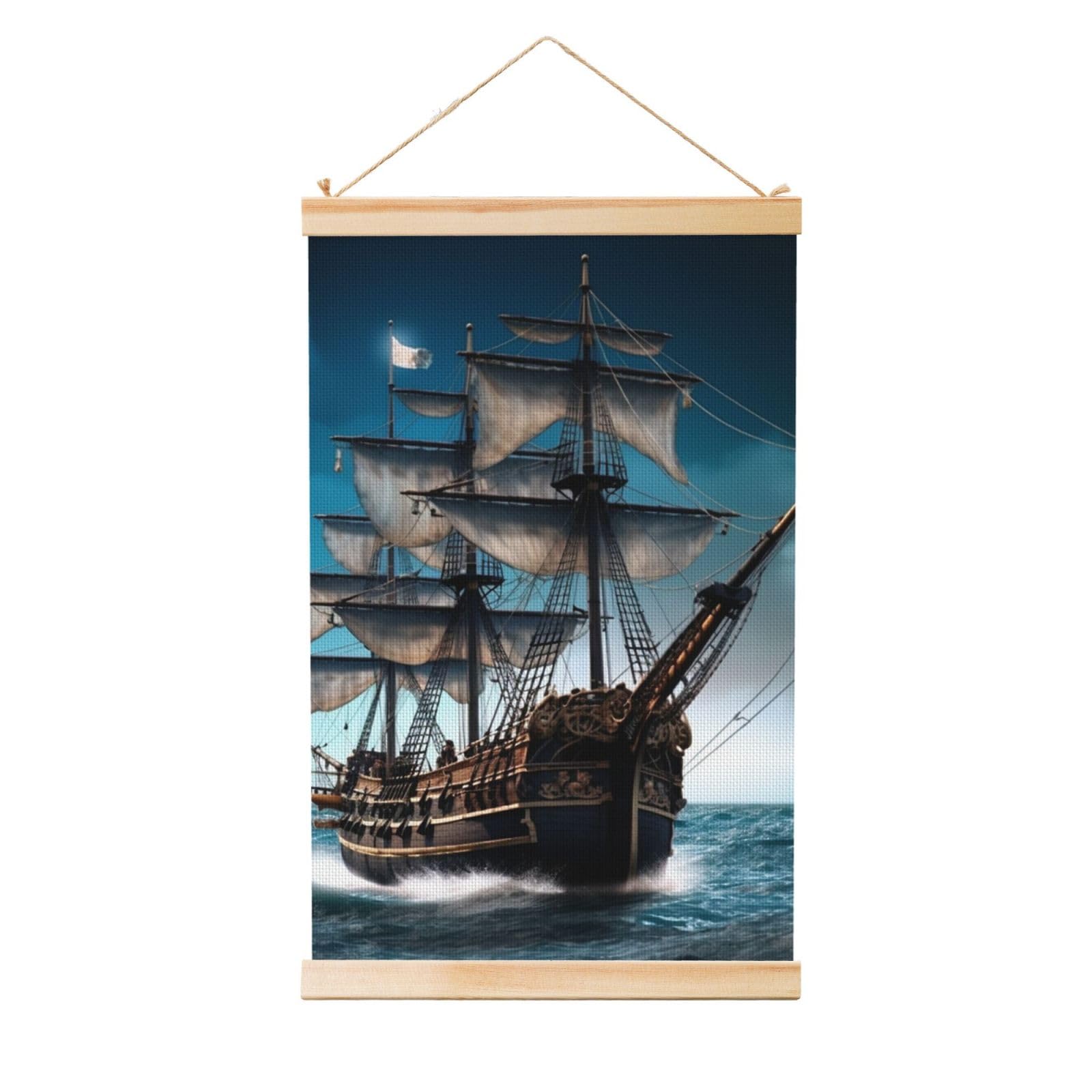 Pirate Ship Posters Wooden Shaft Hanging Poster Canvas Prints Scroll Wall Art Painting Vintage Wall Banner Modern Artwork Decor for Home Decor Ready to Hang 12"x18"