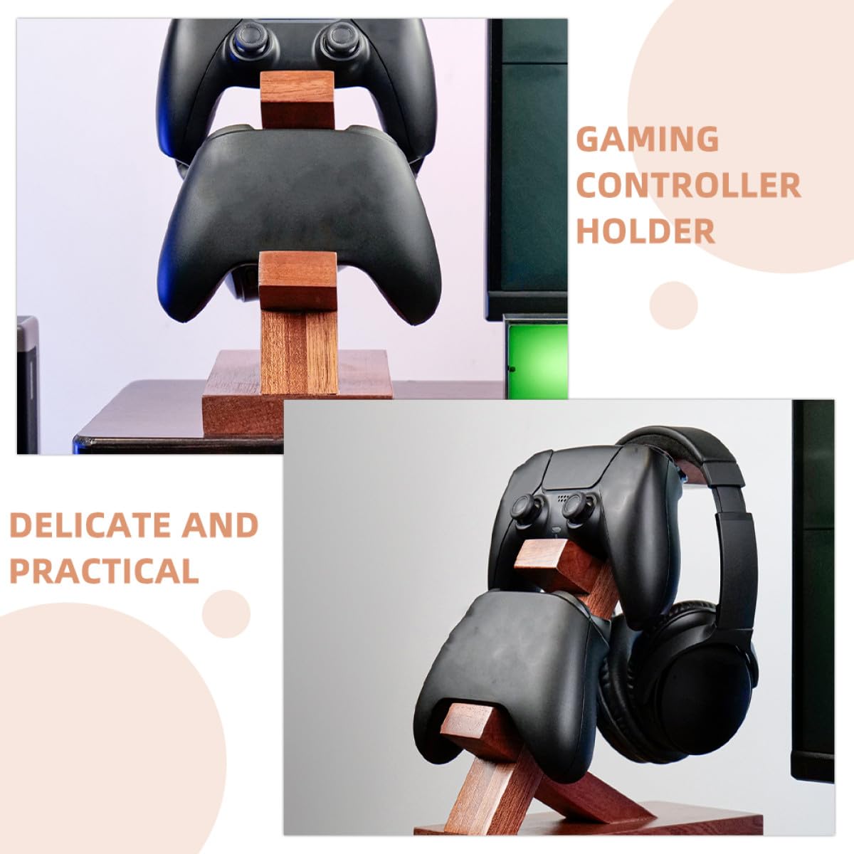 Supporto per Controller di Gioco in Legno Marrone Organizer da Scrivania per Cuffie e Gamepad Rack Multifunzione per Console di Nuova Generazione Accessorio per Area Gaming
