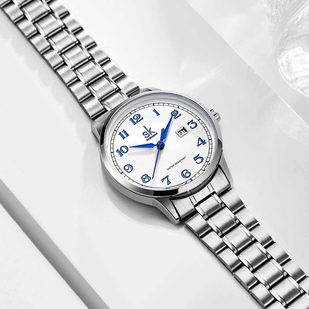 SHENGKE SK Classic Business Women Watches with Stainless Steel Band and Genuine Leather Elegant Ladies Calendar Watch - Image 3
