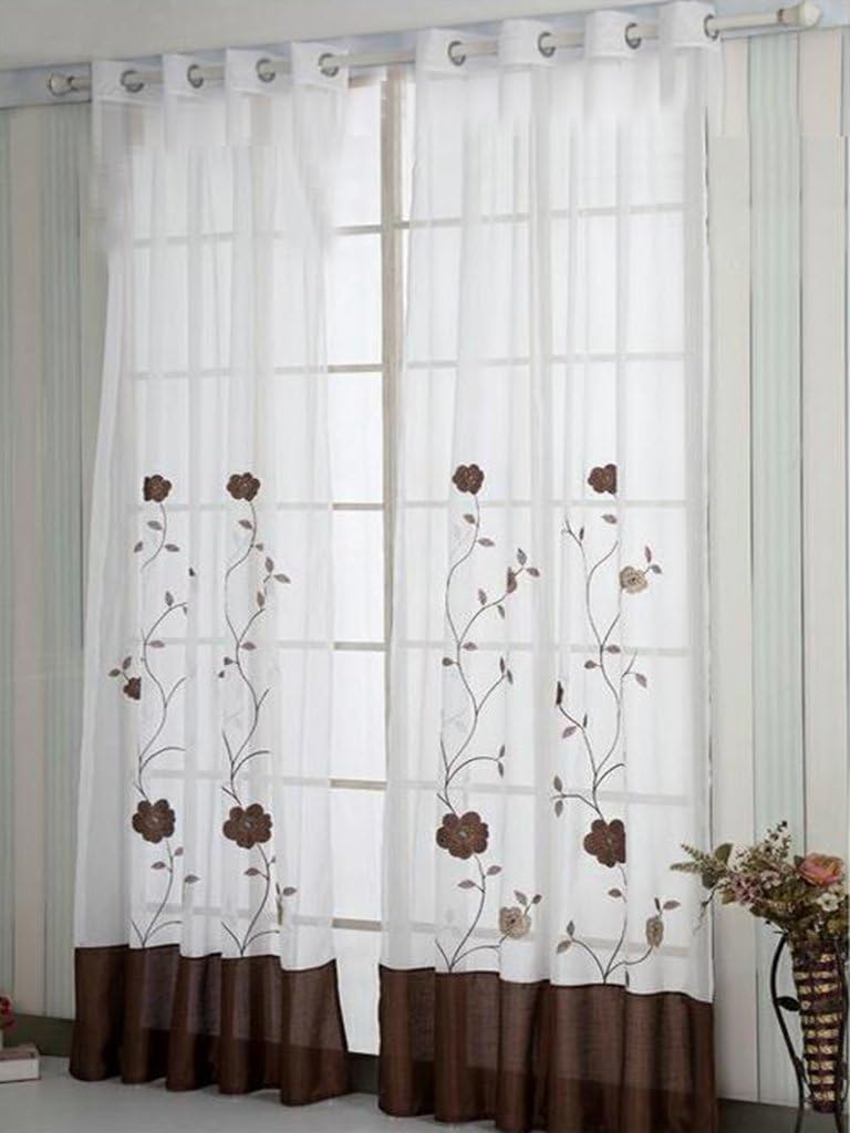 SIMPVALE Voile Curtains Panel Semi Transparent Sheer Window Net Curtains Floral Embroidered Drape with Eyelet for Living room Bedroom Kitchen Balcony 1 Panel