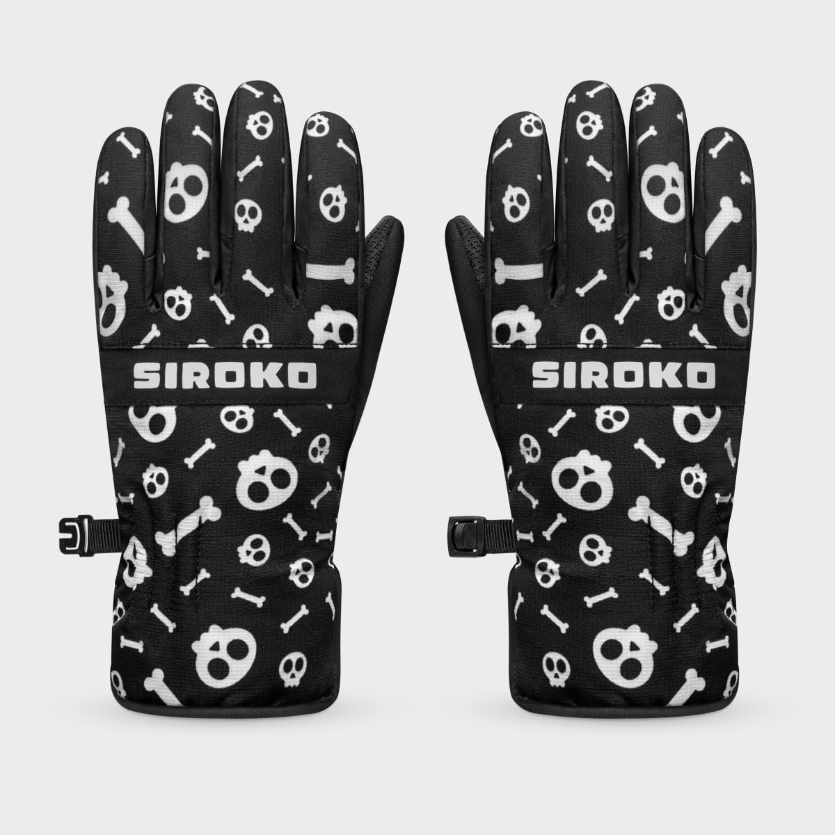 SIROKO Guantes térmicos esquí niños esquí y Nieve Skull Negro
