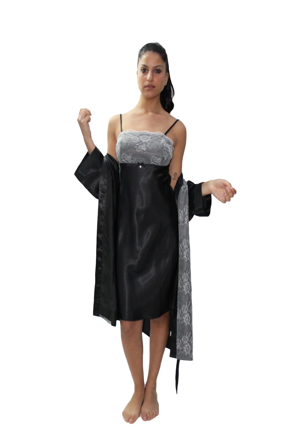 Completo sposa composto da camicina Corta Con Pizzo Piu' Kimono Corto in Raso