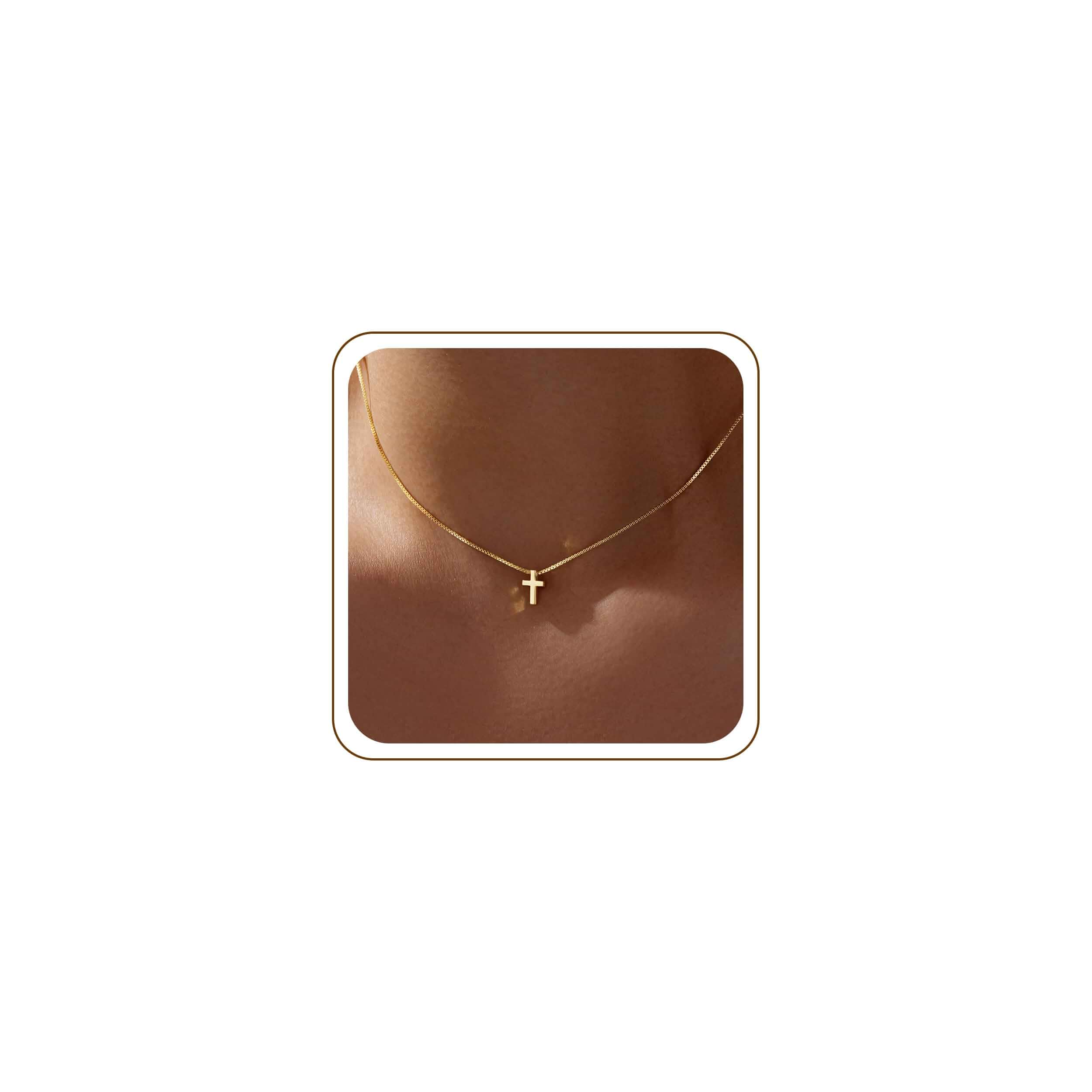 Poxtex Cross Necklace for Women Teen Girls, Dainty 14K Gold Silver Plated Cross Choker Jewelry Non Tarnish Waterproof Cute Simple Small Necklace Christian Baptism Religious Faith Jewelry Gifts