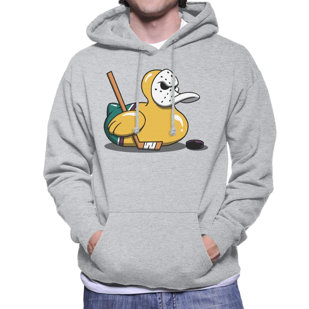 Cloud City 7 Men's Heather Grey Mighty Ducks Cute Rubber Duck Goalie Hooded Sweatshirt