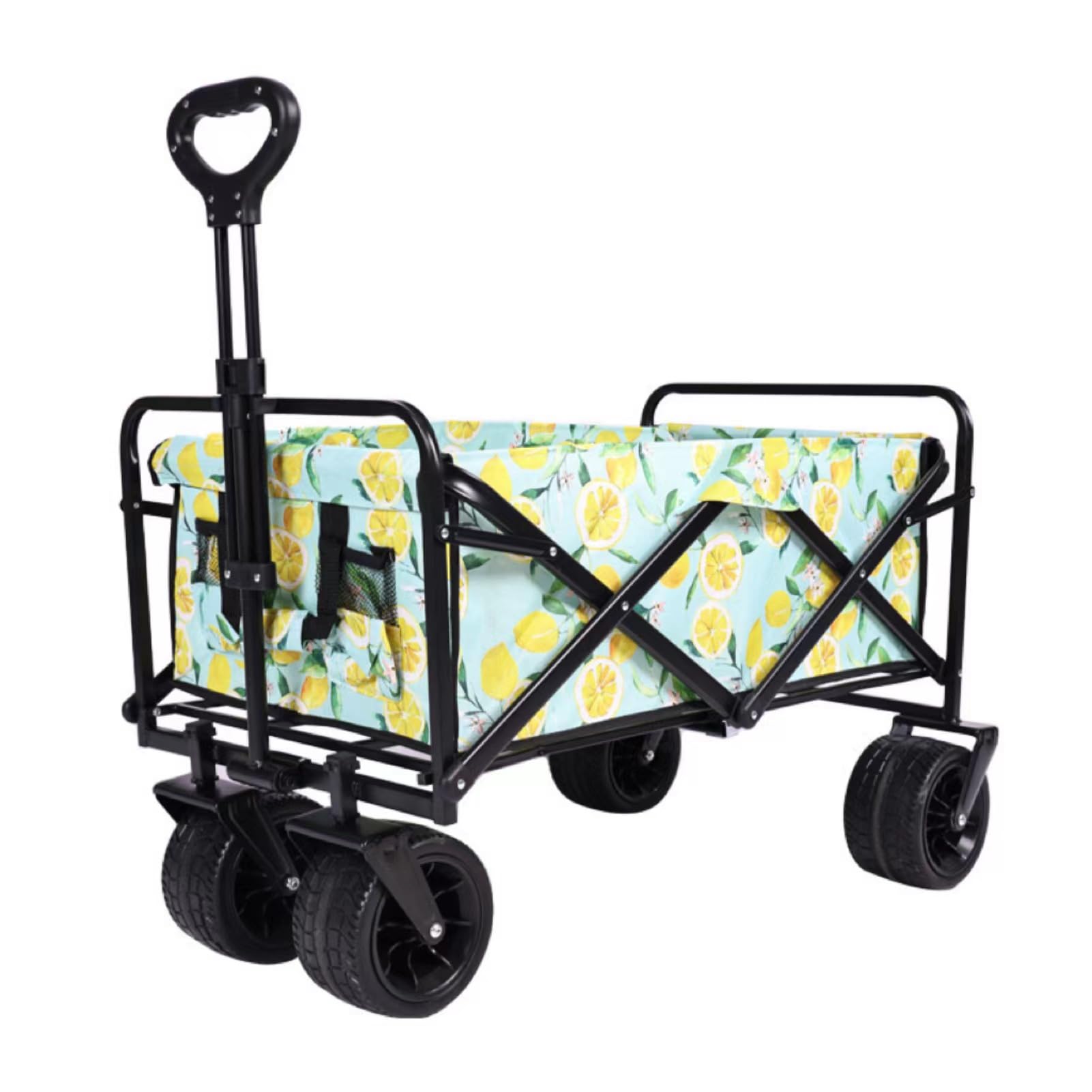 Folding Wagon, All Terrain Trolley 100L Folding Beach Cart Heavy Duty Collapsible Wagon Multicolor 2 Pockets Outdoor(Cartoon)