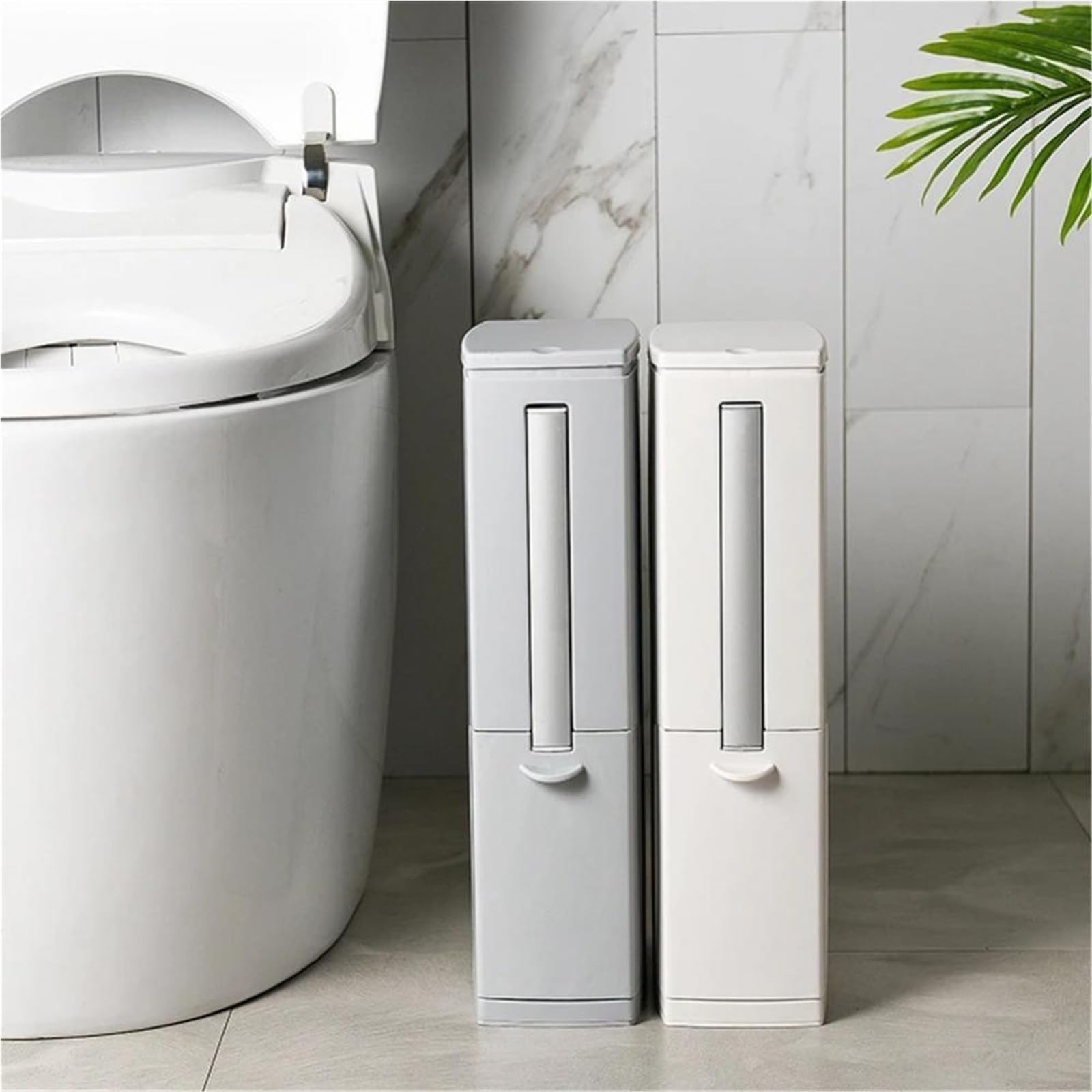 Abfalleimer, Schmale Mülleimer Wc Pinsel Set Badezimmer Kunststoff Abfall Bin Küche Müll Eimer Haushalt Reinigung Werkzeuge fürs Badezimmer(Gray)