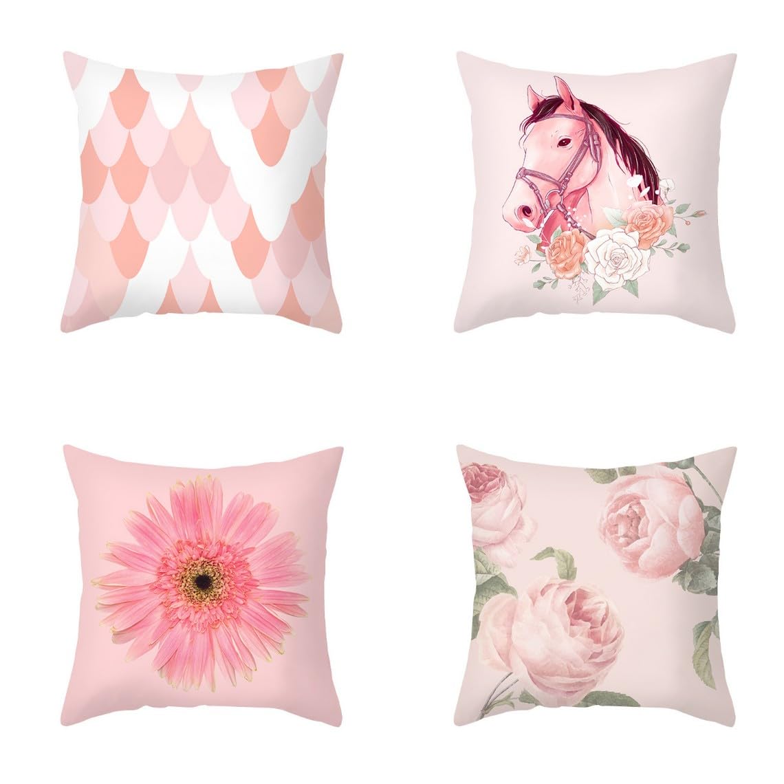 Chenlane Silk Pillow Covers Neutral Cushion Rectangle Single, Pink Couch Sofa Premium Thickened Fabric 50x50 cm, 4Pcs