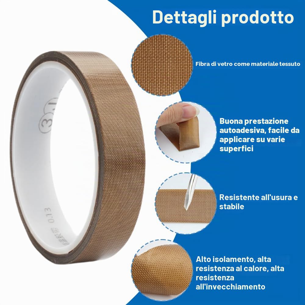Jinsion 19ｍｍ X 10ｍ Nastro Teflon Sottovuoto | Ptfe Ad Alta Temperatura, Teflon di Vetro Nastros Adesivo per Macchina Sottovuoto, Sigillatura a Mano