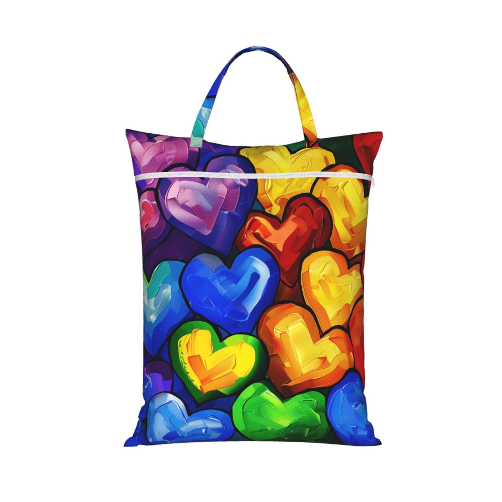 Large Travel Laundry Bags,Rainbow Colored Gay Pride Hearts Print with Handle Foldable Laundry Bag for Holidays Gym Swimming and Family Trips, 1Pcs