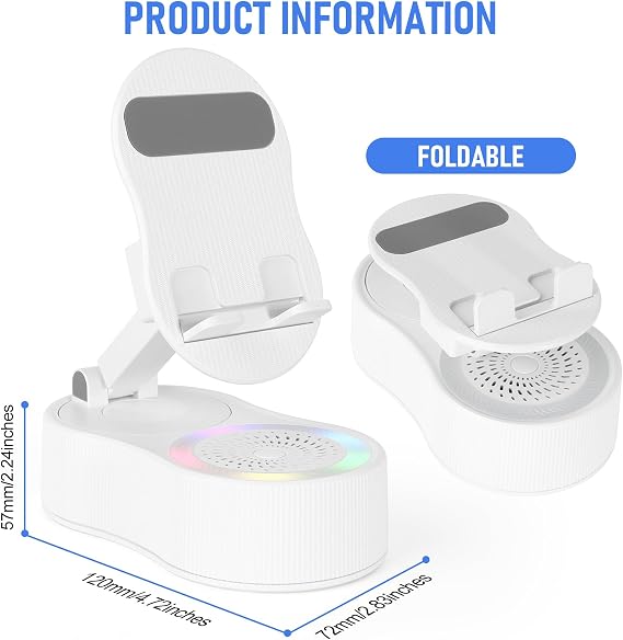 Cell Phone Stand with Wireless Bluetooth Speaker - Induction Speaker with Adjustable Phone Holder, Wireless Induction with Charging Compatible with Android ipad Samsung Tablet (White)