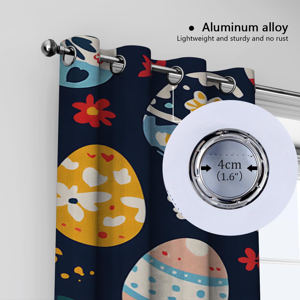 Cortinas Opacas con Estampado Huevo Pascua con Estampado Pascua Dibujos Animados Cortinas oscureciendo Ventanas para el salón y la habitación del bebé 2 Paneles 2xB168xH229