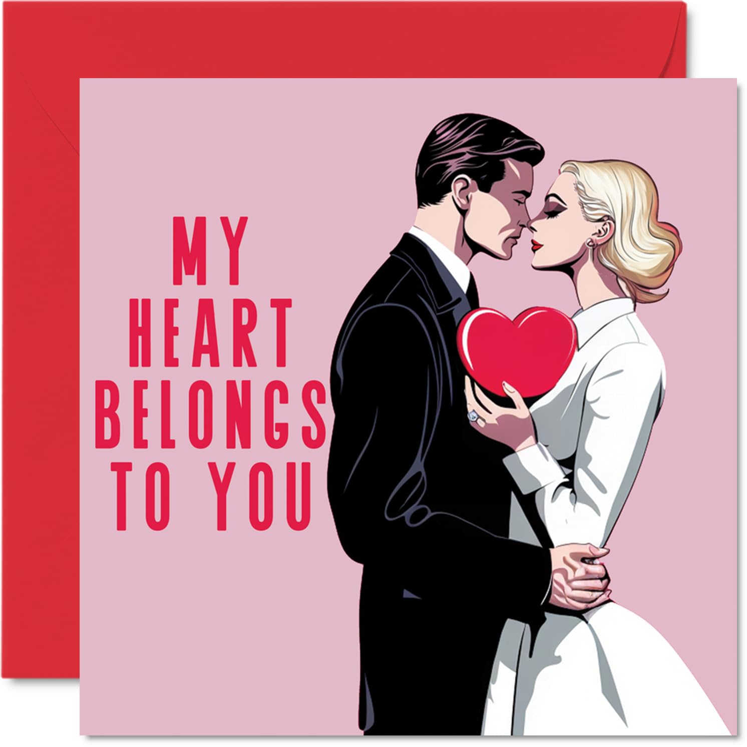 Cute Anniversary Card for Him Her - My Heart Belongs To You - Valentines Day Anniversary Card Boyfriend Girlfriend Husband Wife Partner, 145mm Romantic Greeting Cards Fiance Fiancee