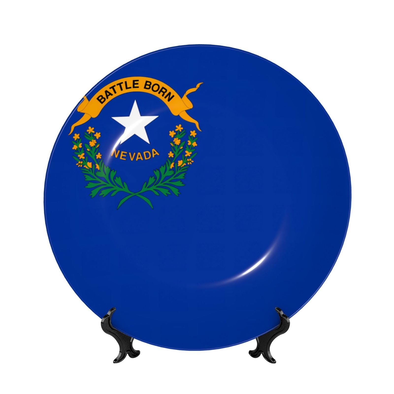 SXZVVBN Nevada State Flag Bone China Decorative Plate Art with Stand Removable Adhesive Hanging for Home Office 7in