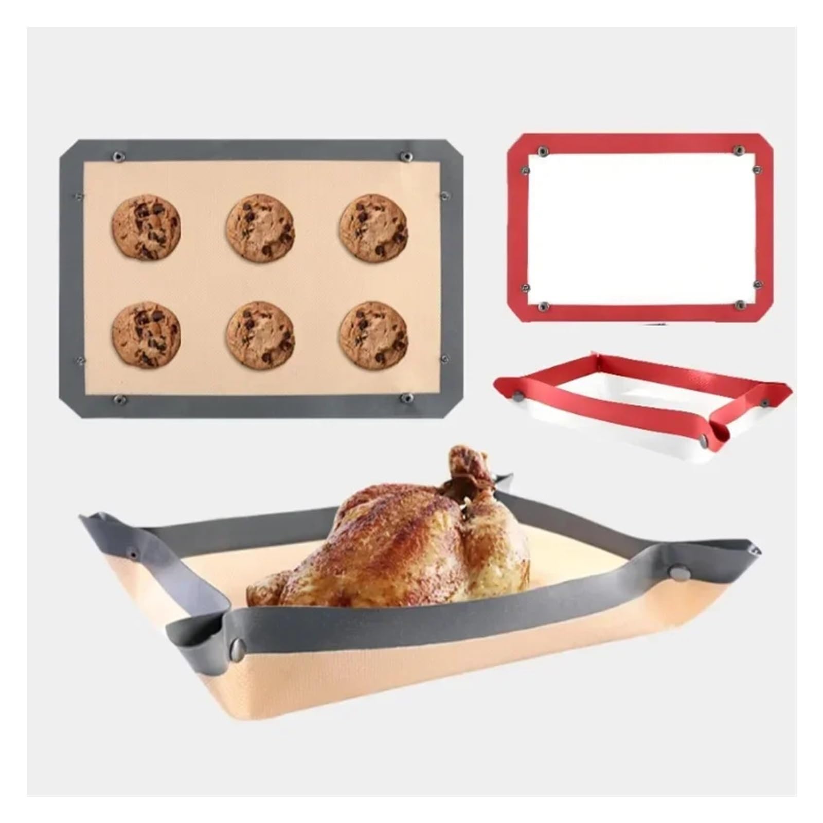 Silikon-Backmatte für Macarons Auslaufsichere Silikon-Backmatte – Antihaftbeschichtung, hitzebeständig for Kekse, Brathähnchen, Grillfisch Backofen-Küchenhelfer(Red 60x40cm)