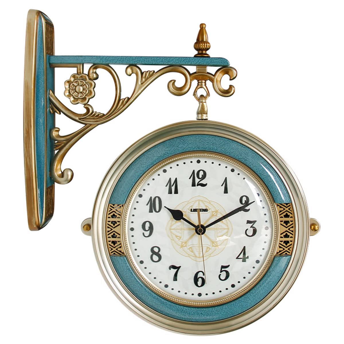 MYUYEE Classic Double Sided Wall Clock Wrought Iron, Metal, Quiet, Easy Read Two Fas Retro Station Antique Hanging Clocks for Garden Home Indoor Outdoor Decoration