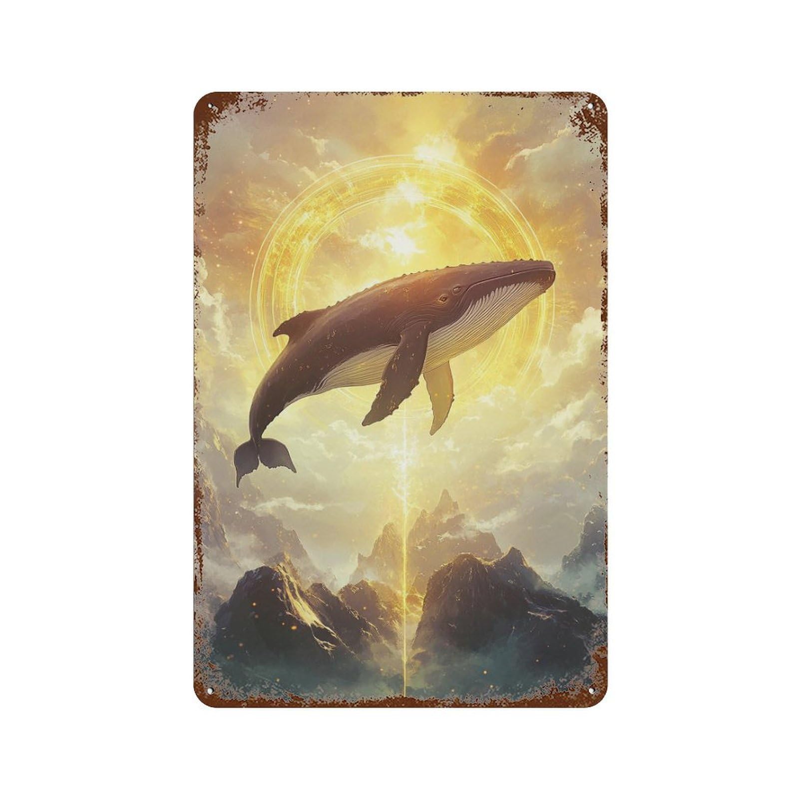 Whale Sky Fantasy Art Rusty Metal Tin Sign 11.8"x7.9", Ideal for Office, Studio And Wall Decor