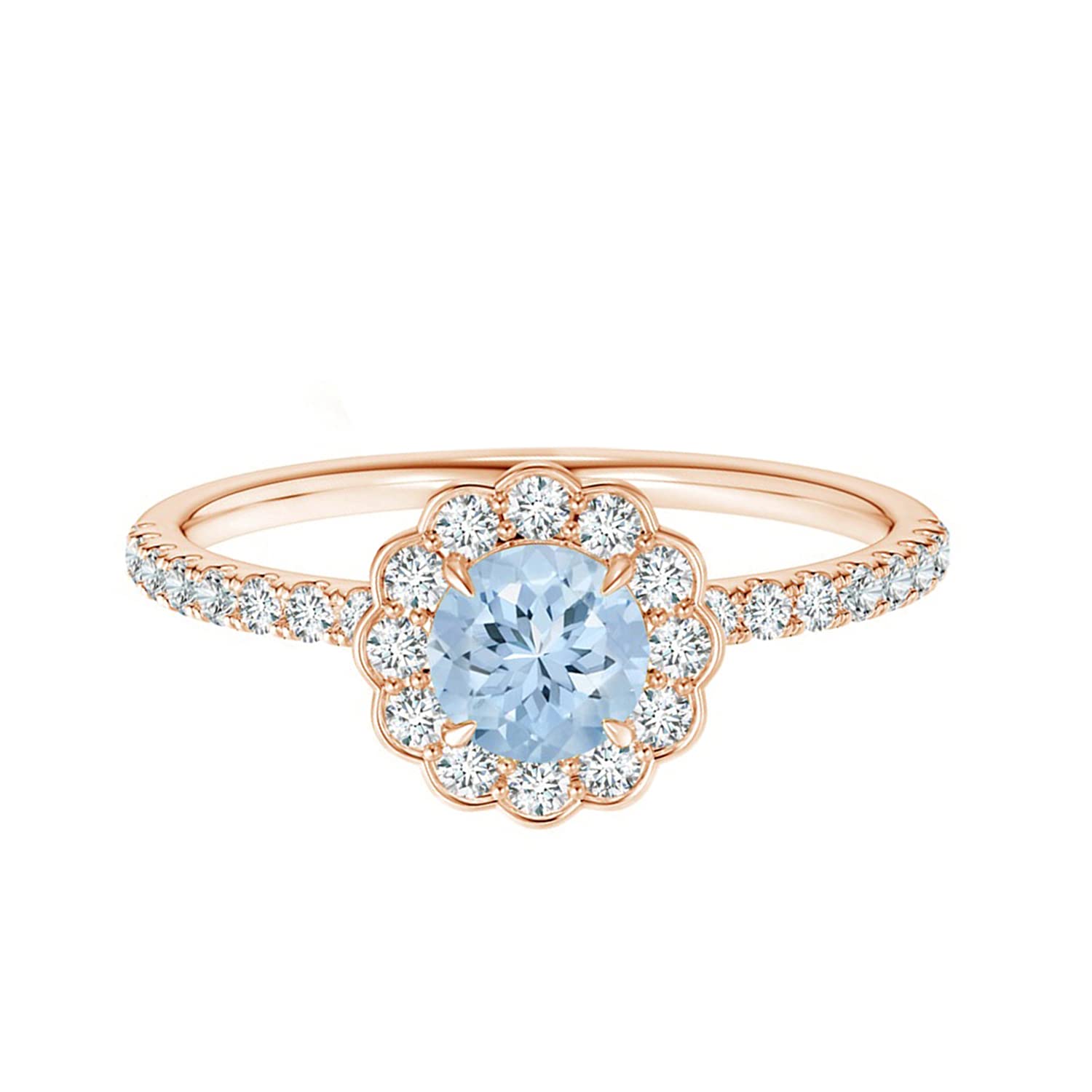 Shine Jewel Solitario de 4 mm de piedras preciosas redondas de aguamarina azul Plata de Ley 925 Floral Mujeres Boda Anillo