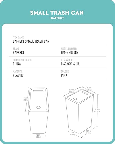 Miniatura 6 de Baffect Cubo de basura pequeño con tapa, cesta de basura para baño, dormitorio, artículos esenciales para dormitorio, oficina, universidad, 2.1