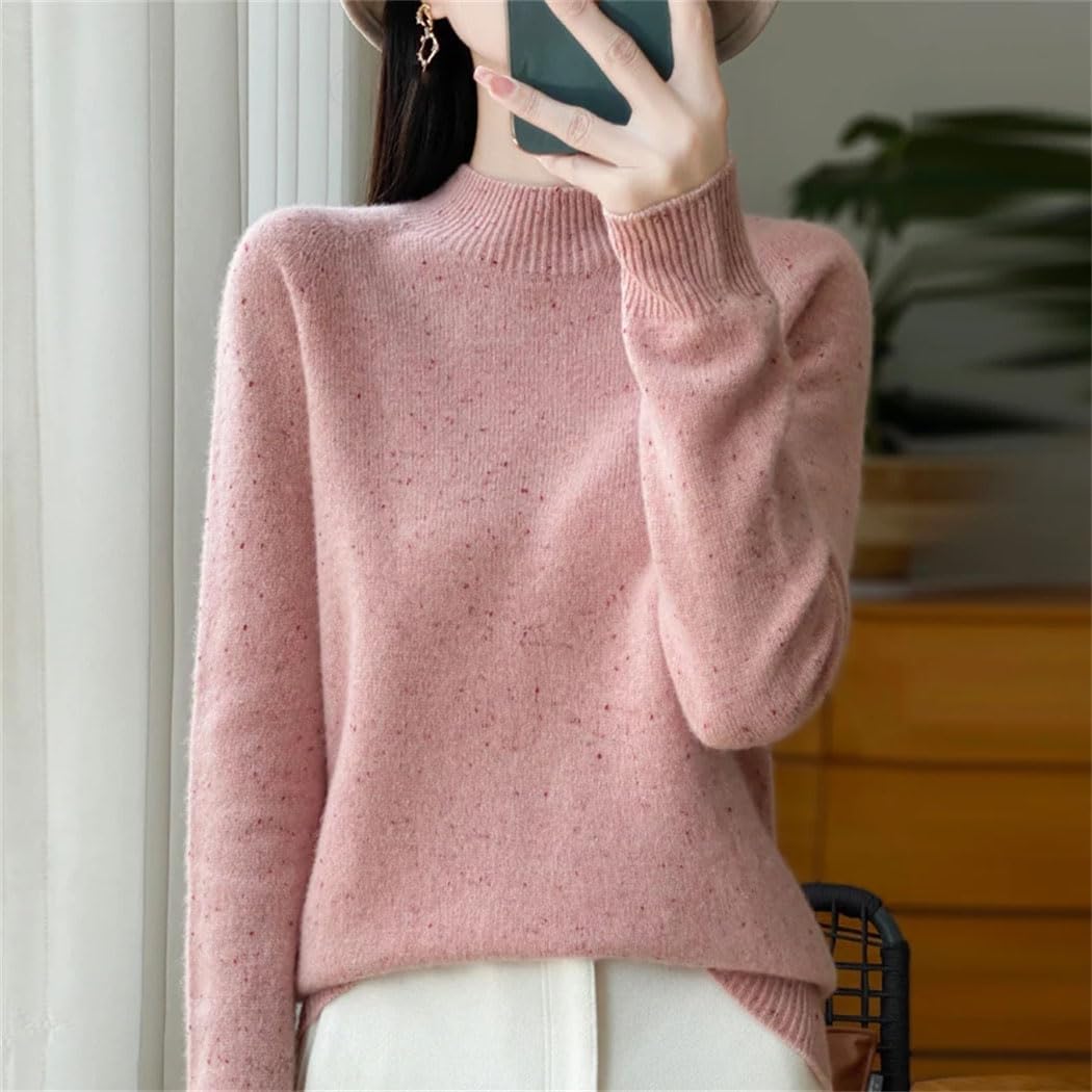 Women's 100% Merino Wool Sweater Mock Neck Long Sleeve Knitted Tops Winter Loose Thermal Pullover Jumper
