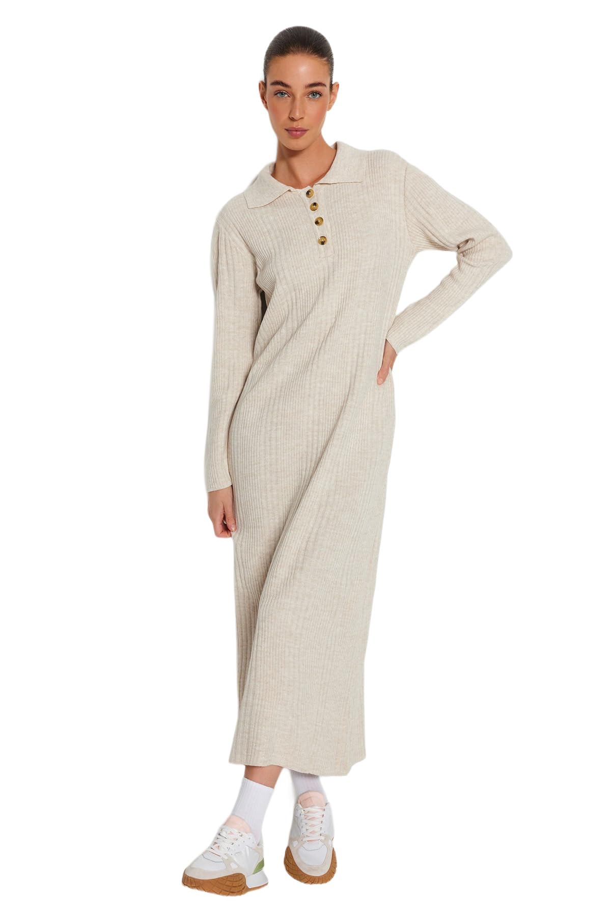 Trendyol Dress - Beige - Shift,Beige,L