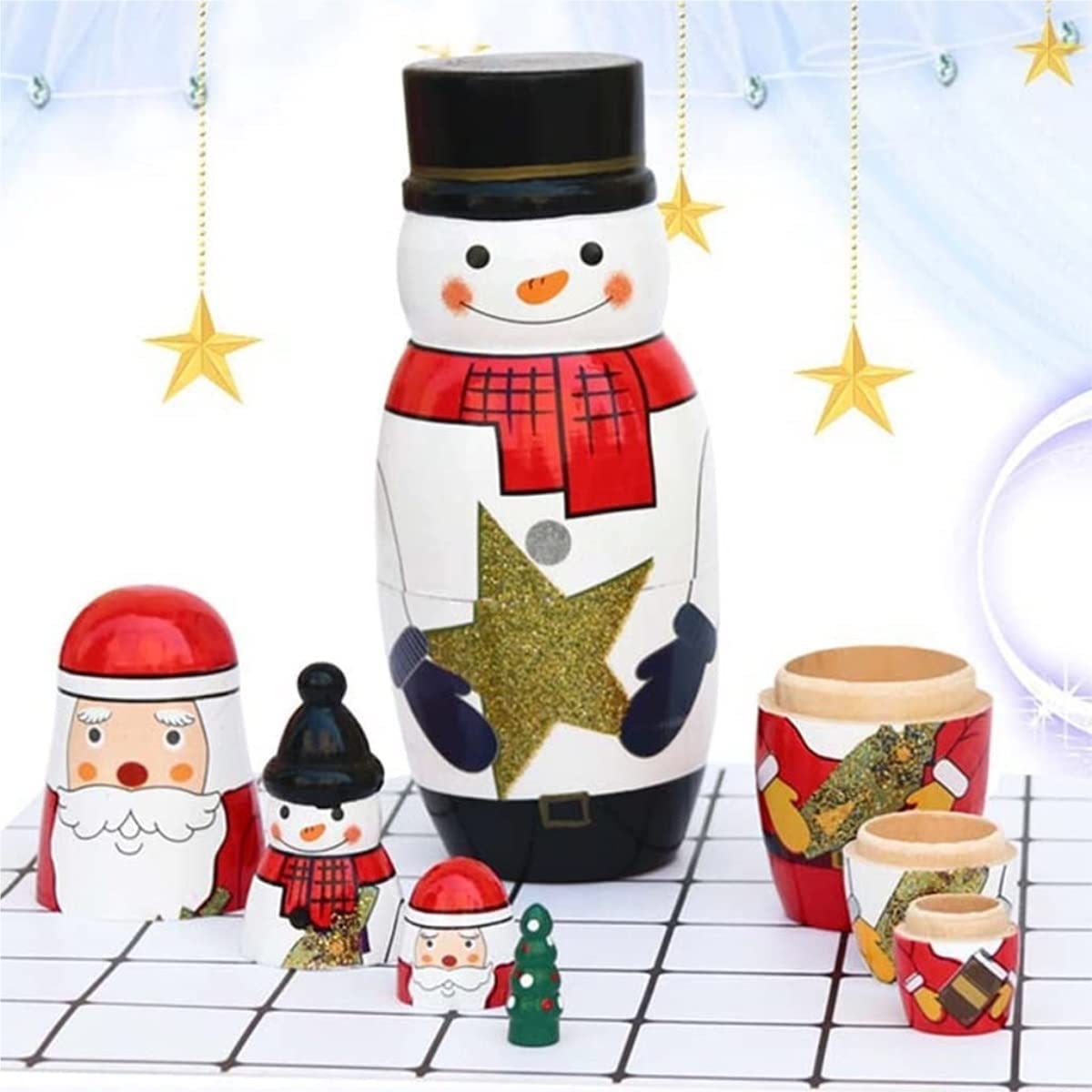 Matrioska 5 Pezzi Bellissime Bambole Russe Di Nidificazione In Legno Fatte A Mano Babbo Natale Pupazzo Neve Matrioska Regalo Giocattolo Impilabile