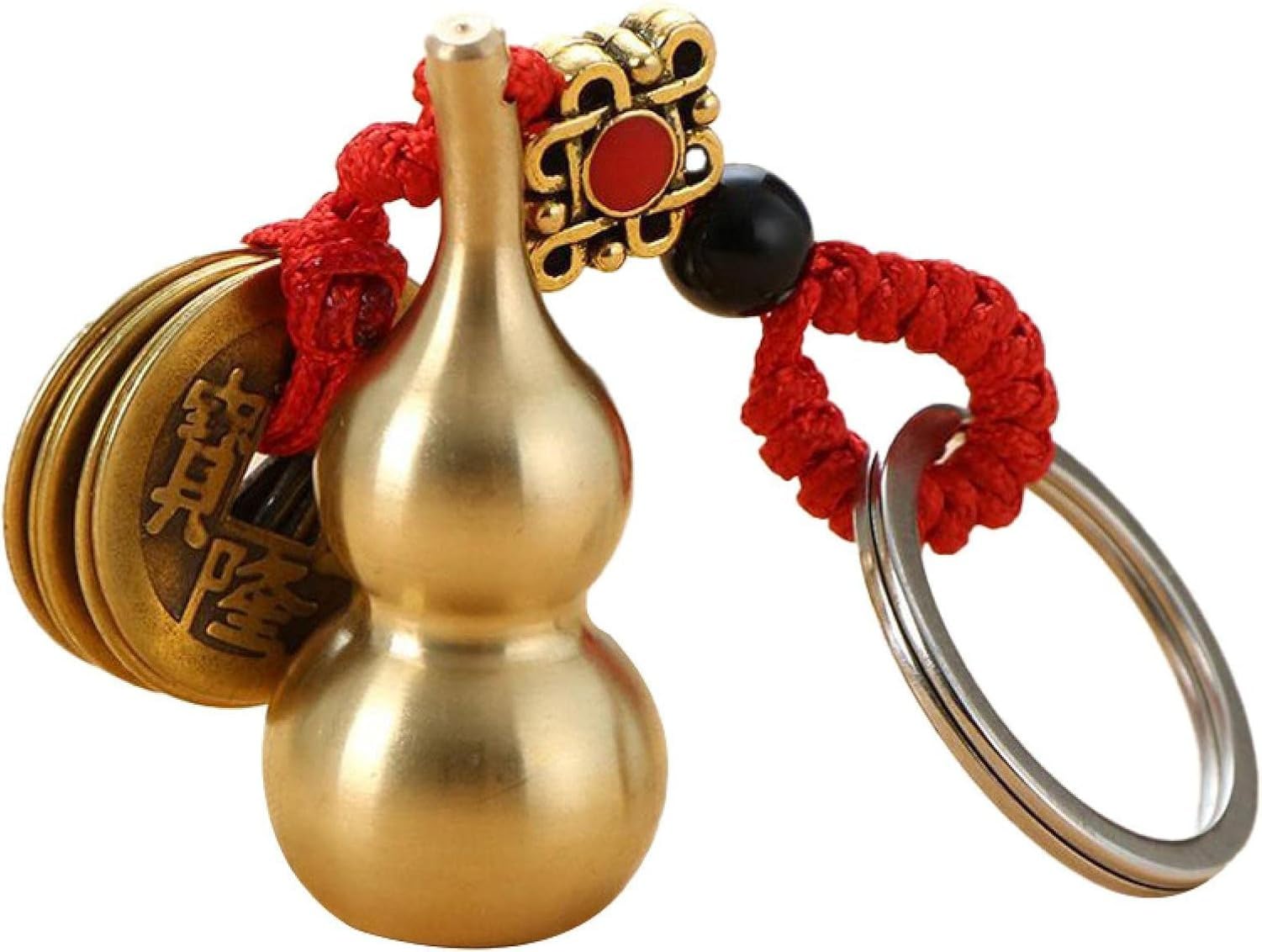 HURUMA Monkey Shaped Five Emperor Copper Coins Keychain Gourd Pendant Mini Brass Statue Desktop Ornament Car Decoration Charms for Fu Lu Lucky Prosperity