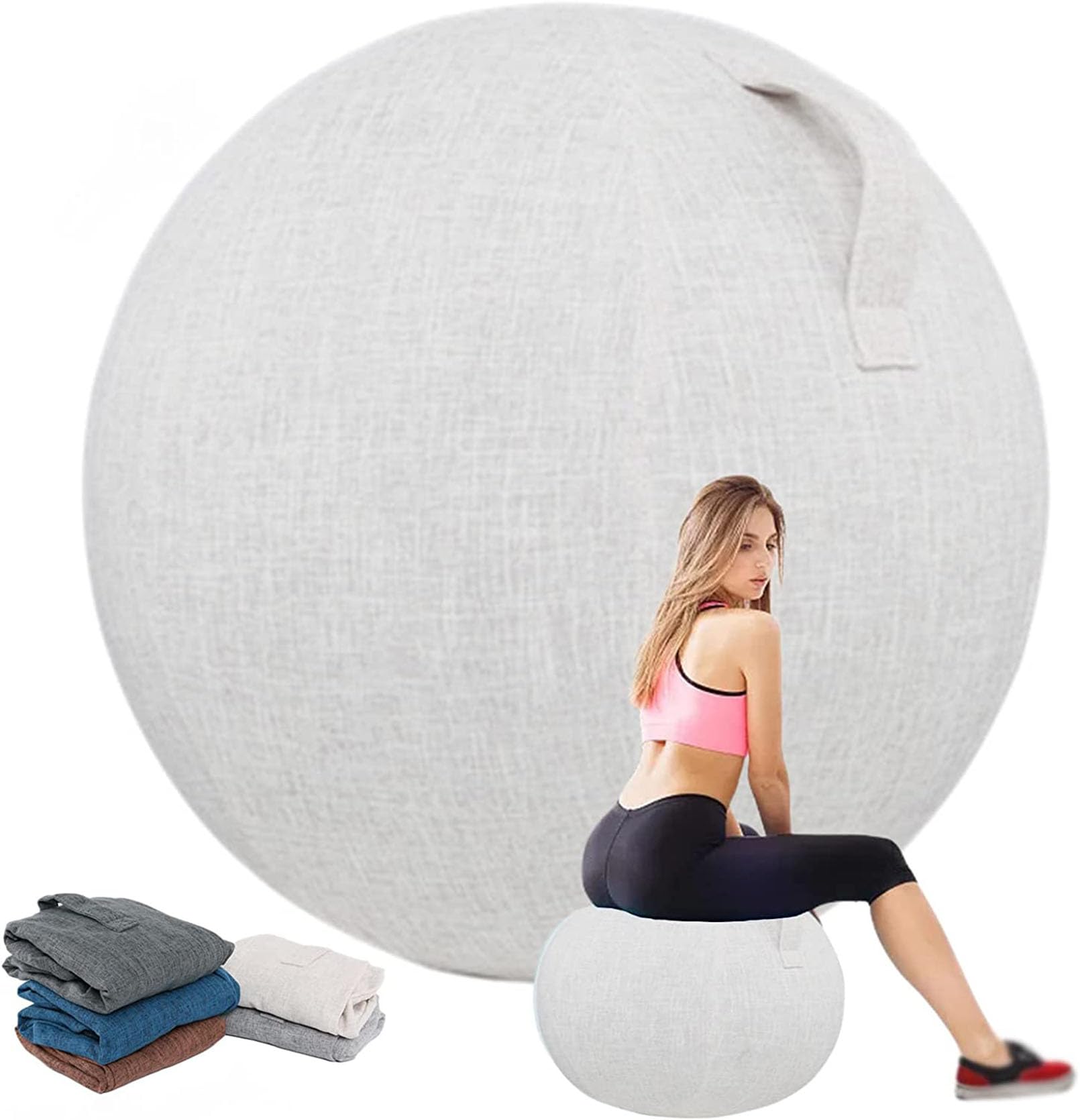 Housse De Ballon De Gym ZOSONET - 55/65/75cm - Tissu Coton/Lin - Anti-Dérapante - Pour Yoga, Pilates, Bureau
