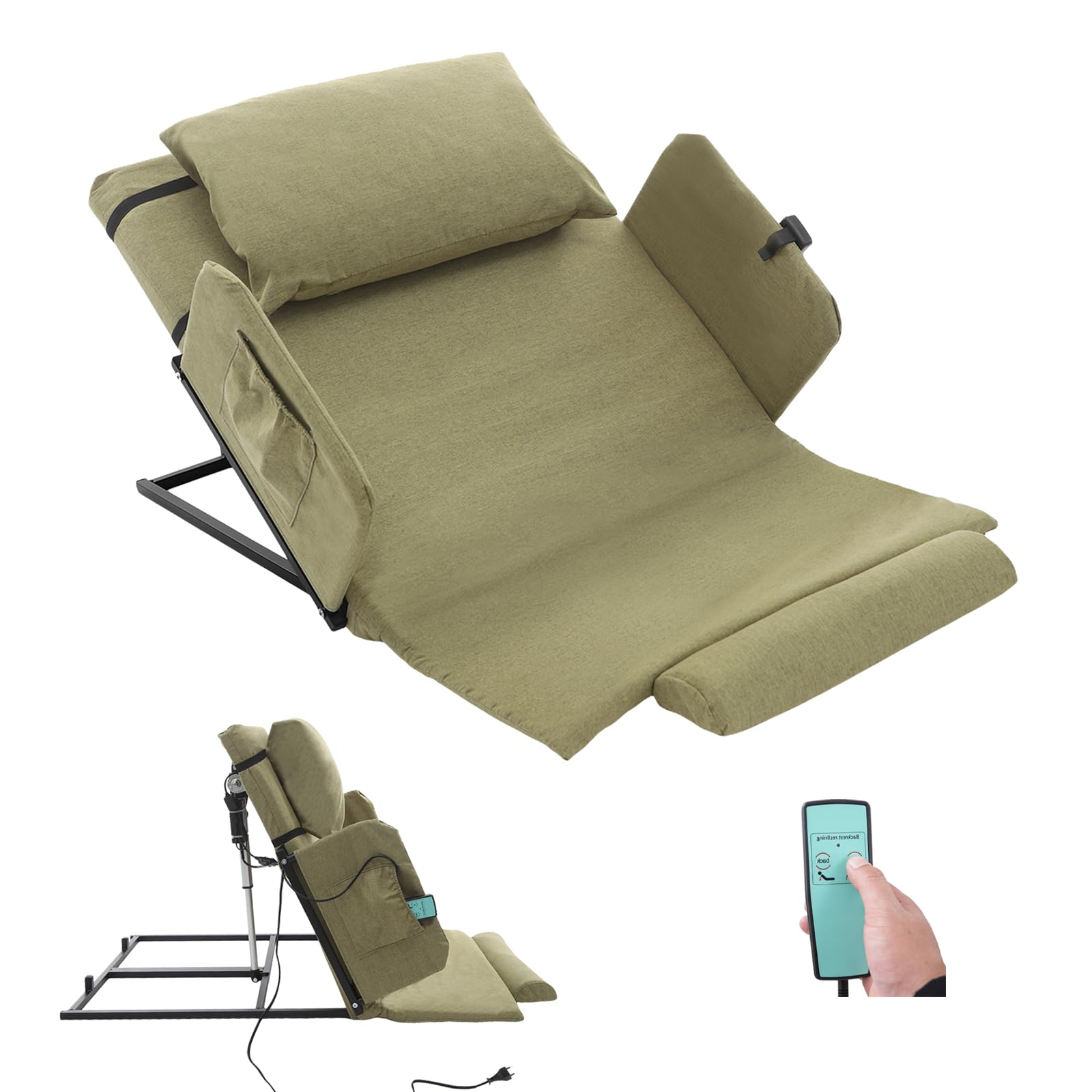 Dossier relevable électrique avec télécommande et main courante fixe, dossier de lit réglable électrique, 2 à 80 °, capacité de charge maximale 300 kg, dossier de lit élévateur avec oreiller