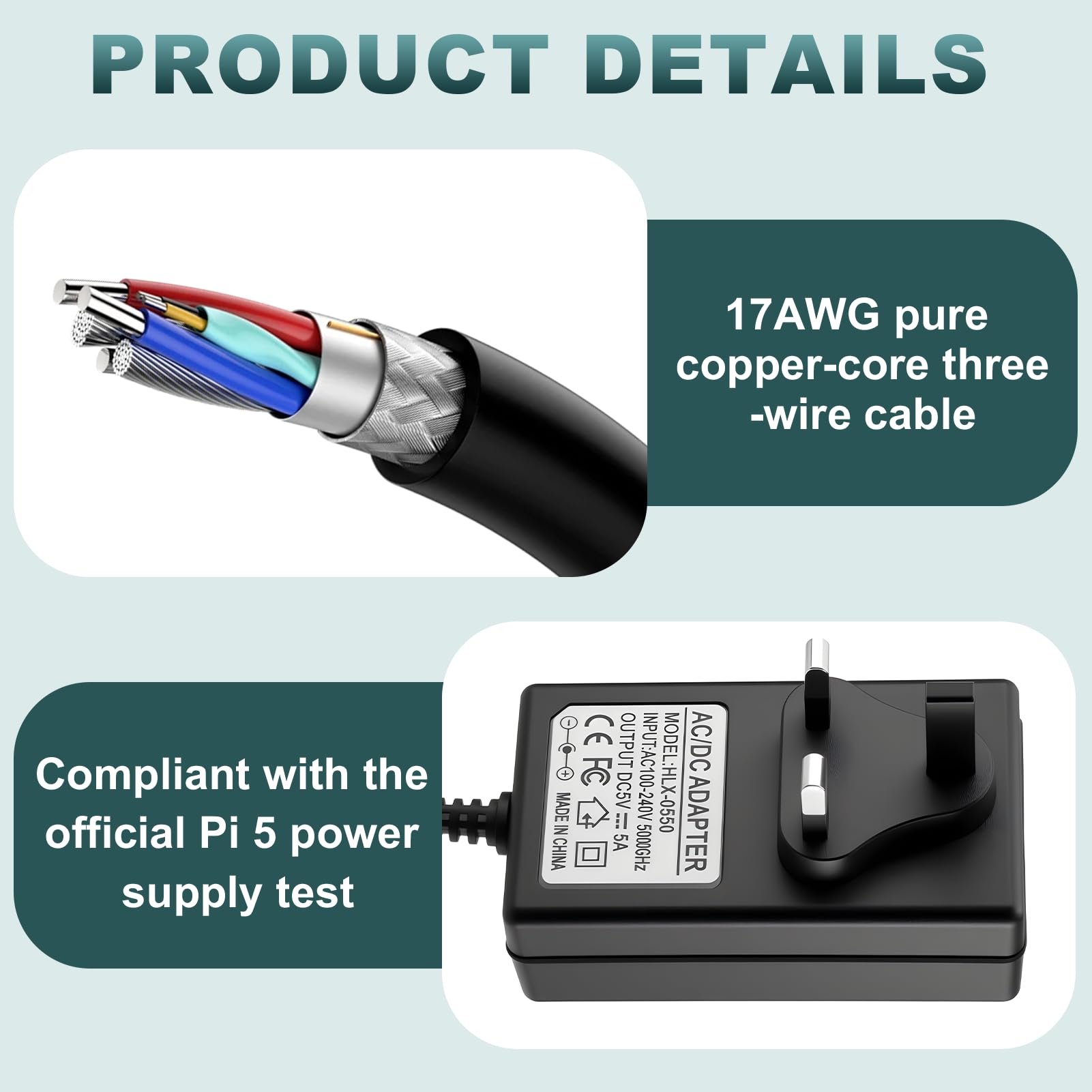 USB-C Power Supply UK Plug for Raspberry Pi 5, 27W 5V 5A Type C PD Power Adapter for Raspberry Pi 5 4GB/8GB/16GB and Most Phone,Laptop and Electronic Product — view 5