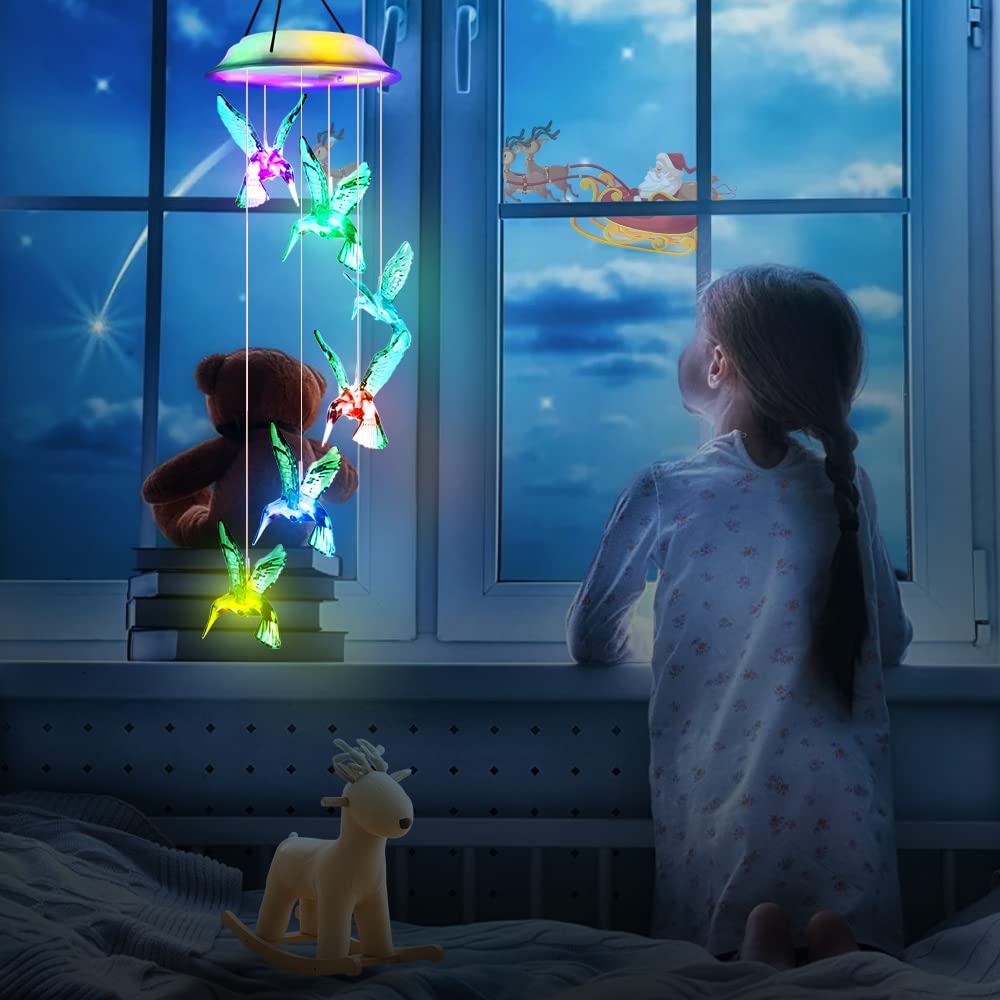 Colibrì Campanelli Eolici Solare Luci Solari Esterno per Giardino LED Solare Campane a Vento Regalo Donna Compleanno Mamma Natale Impermeabile Decorazione per EsterniBalcone Terrazza Gazebo (Colibrì)