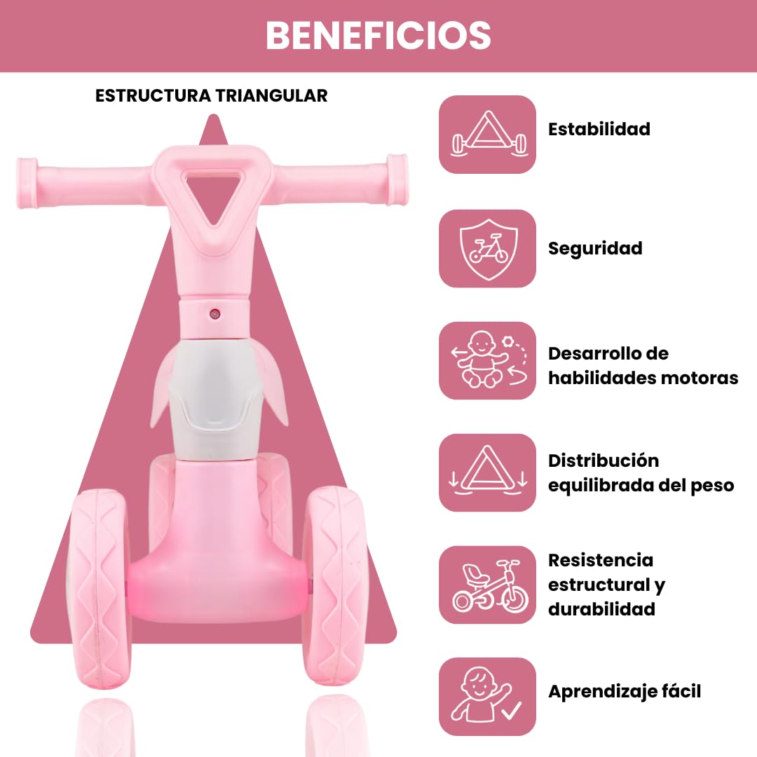 Edibaby, Triciclo Bebé 1 Año | Correpasillos Ligero | Primera Bicicleta de Equilibrio para Bebés | Bici sin Pedales | Juguete Niño 1-2 Años Ideal como Regalo (Rosa) — view 2