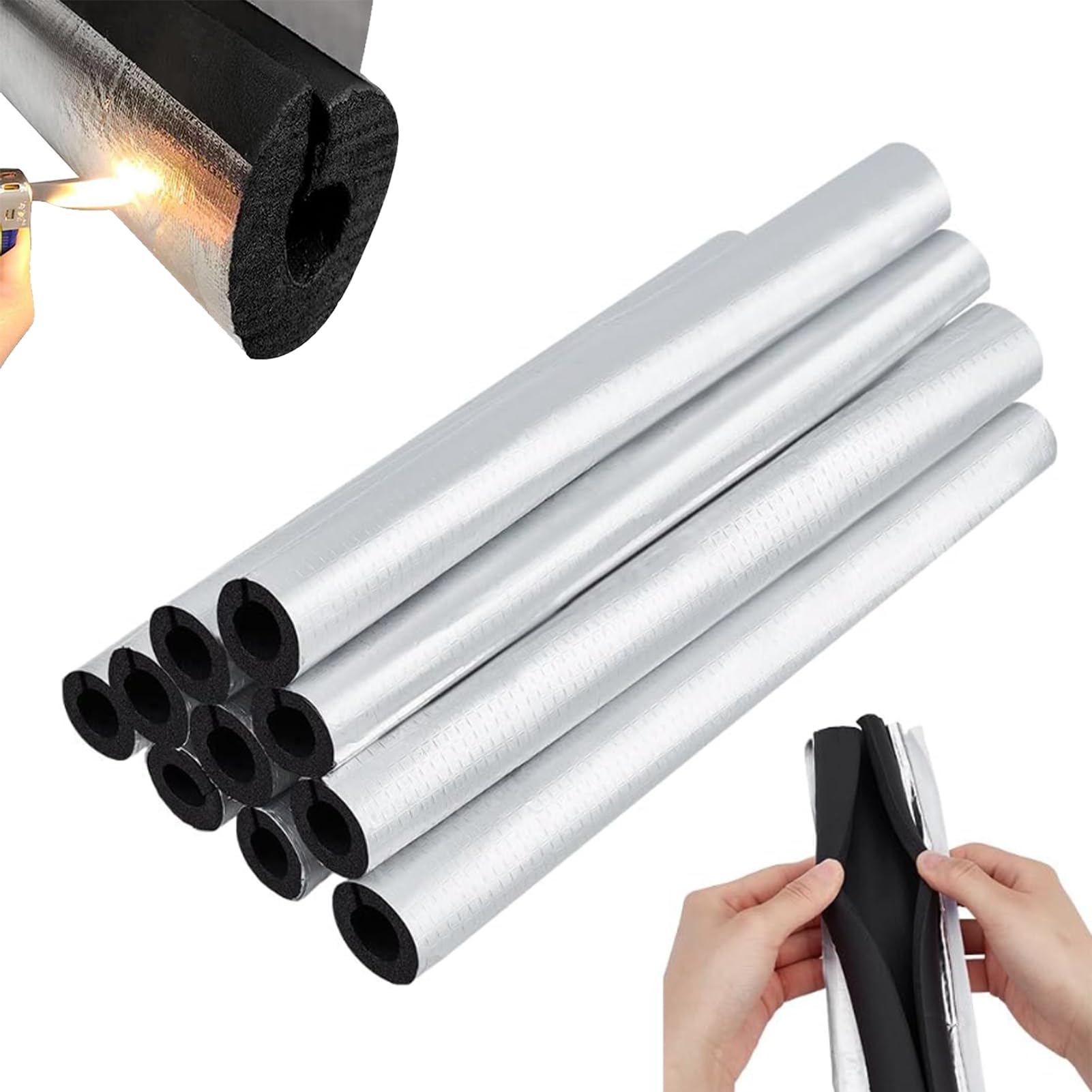 Aluminiumfolie Schaumstoff Isolierung Rohre, Frostschutzisolierrohr für Den Außenbereich Rohrisolierung für Außenwasserleitungen, Selbstklebende Dämmung Rohr (ID) 219mm x (T) 30mm x (L) 0.95m